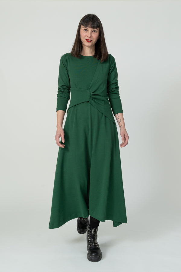 Vestido largo drapeado verde