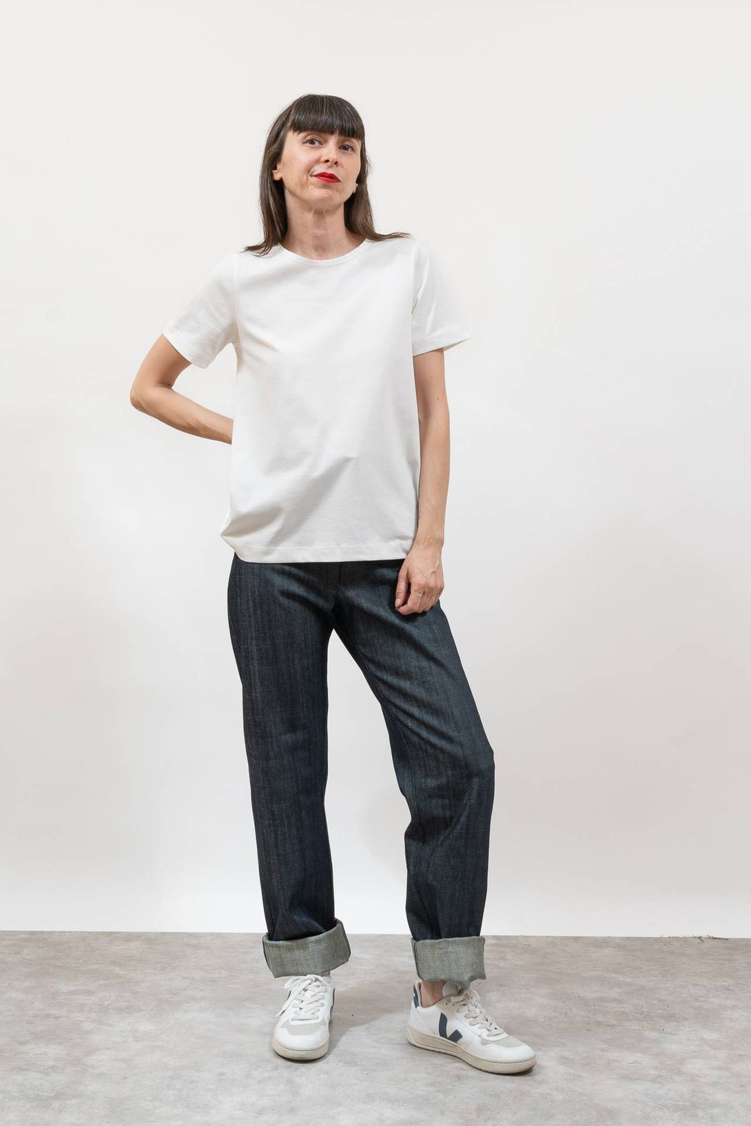 Camiseta básica evasé blanco-Elisa Muresan