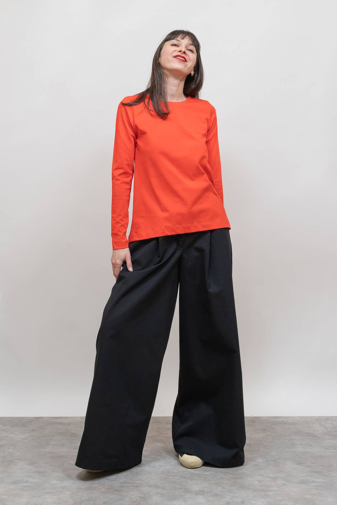 Camiseta evasé manga larga naranja-Elisa Muresan