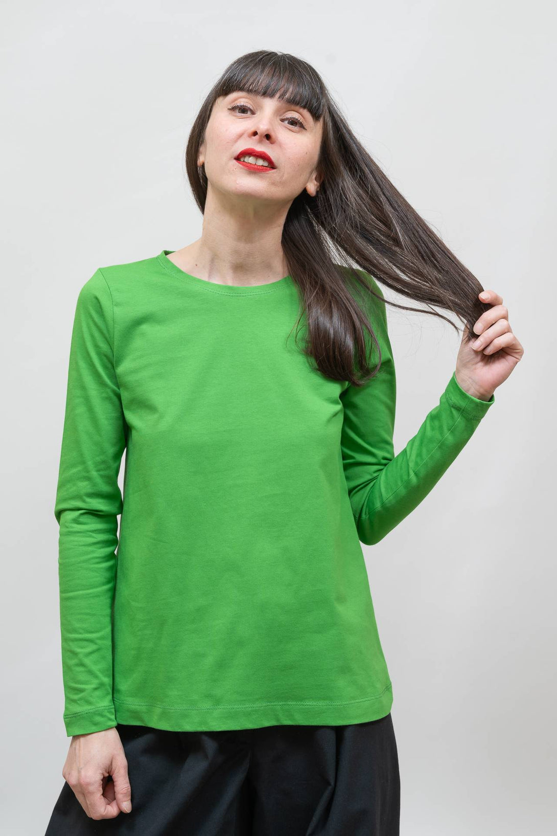 Camiseta evasé manga larga verde-Elisa Muresan