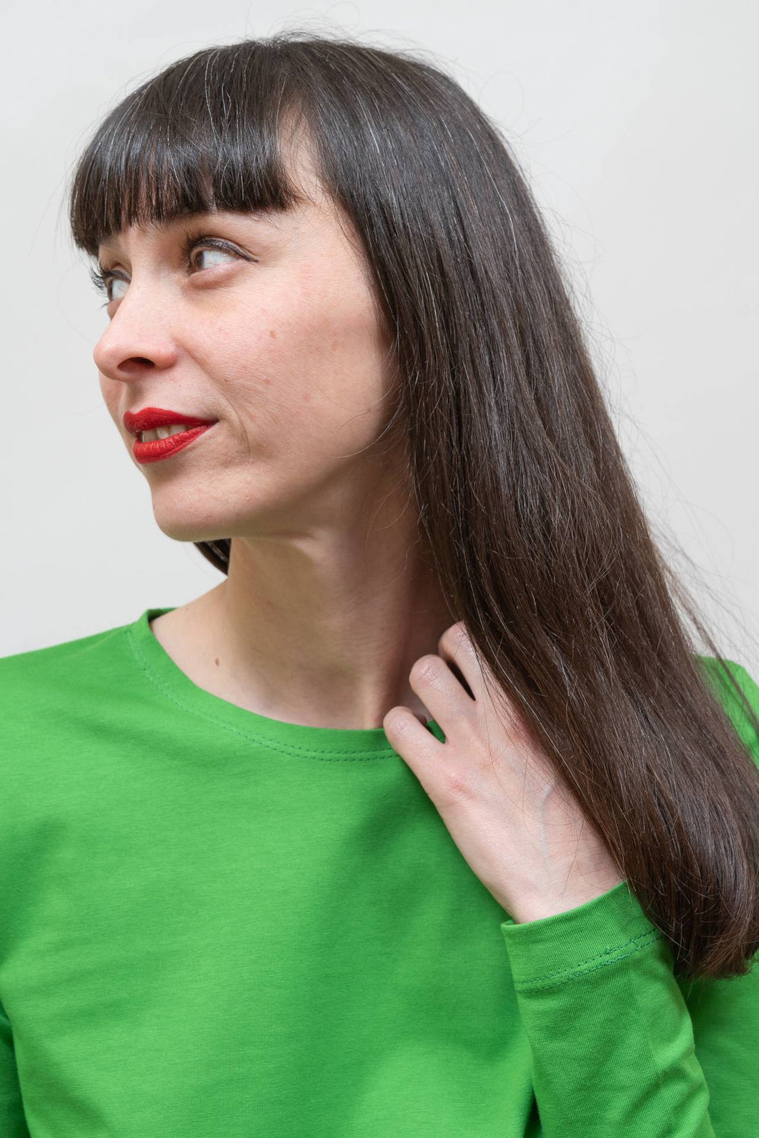 Camiseta evasé manga larga verde-Elisa Muresan