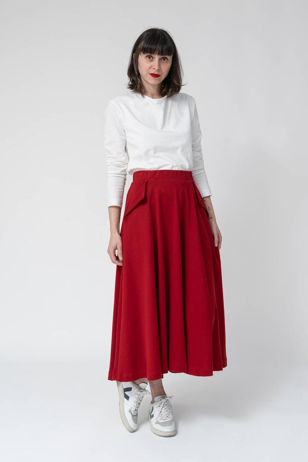 Falda capa bolsillo solapa rojo-Elisa Muresan