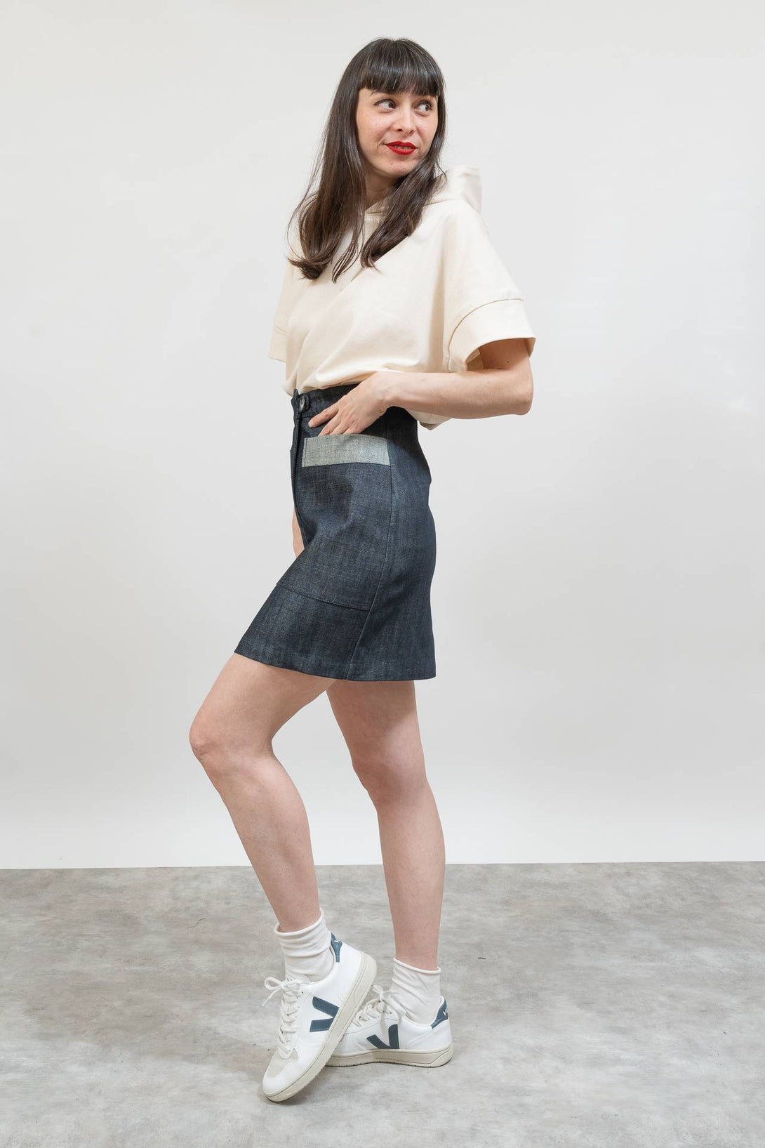Falda corta denim-Elisa Muresan