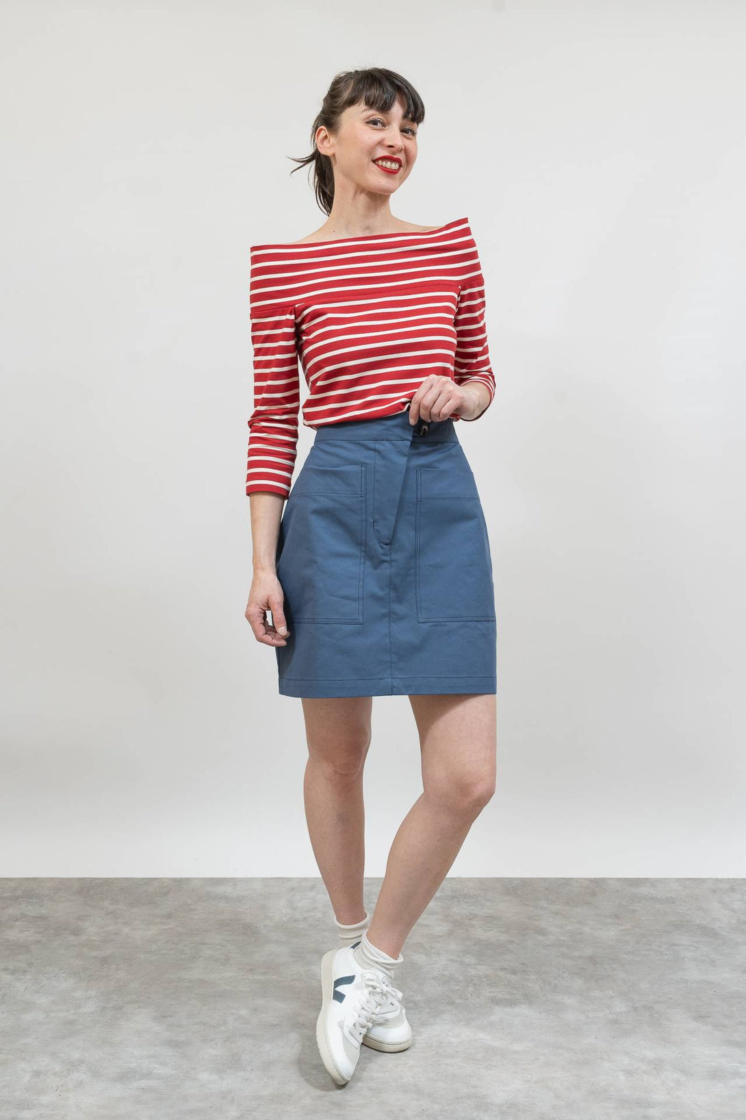 Falda corta sarga azul-Elisa Muresan
