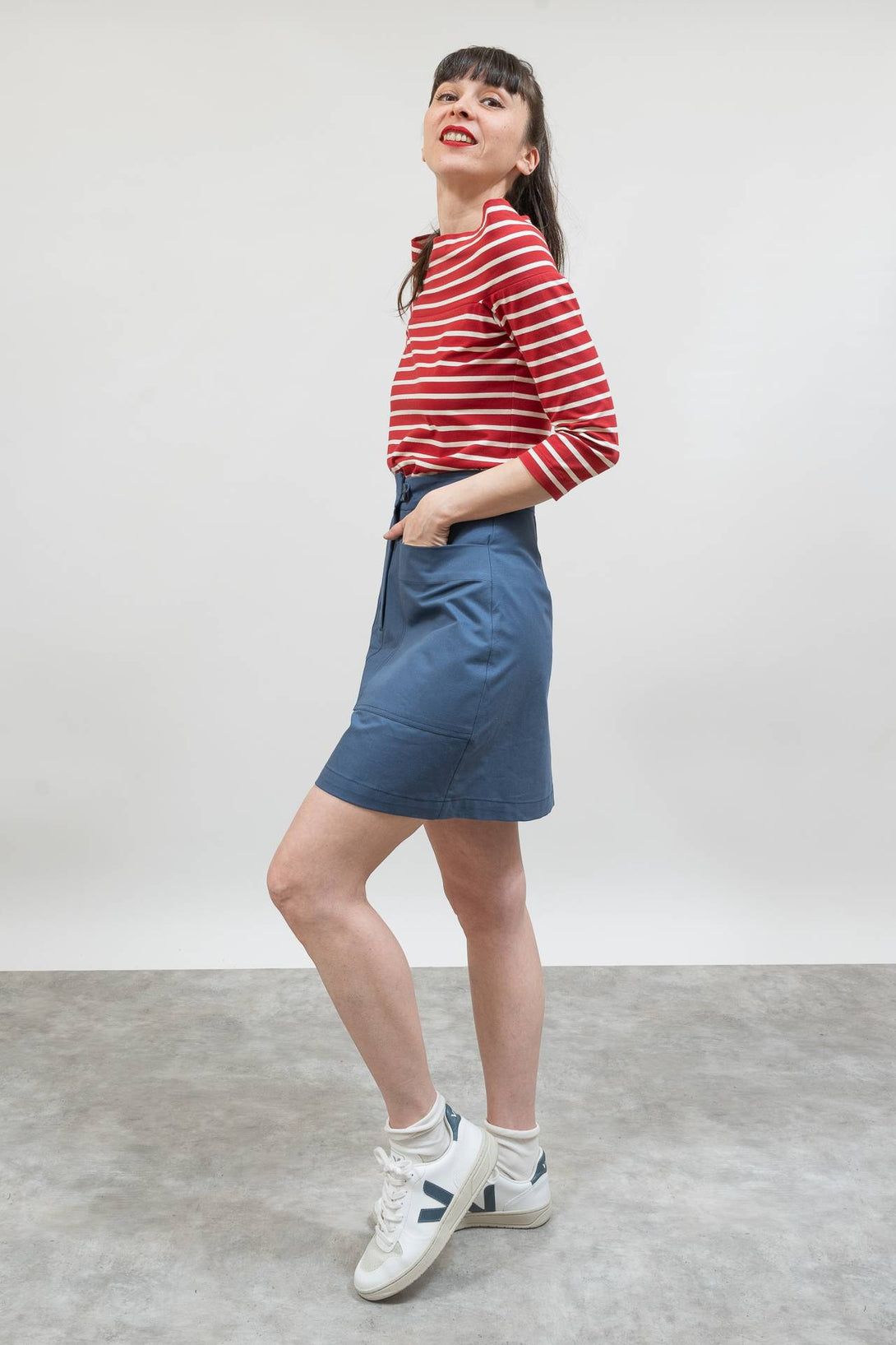 Falda corta sarga azul-Elisa Muresan