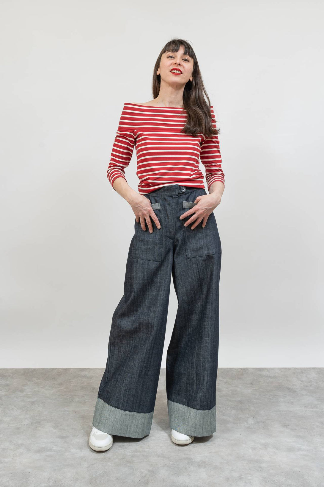 Falda pantalón bajo vuelto denim-Elisa Muresan