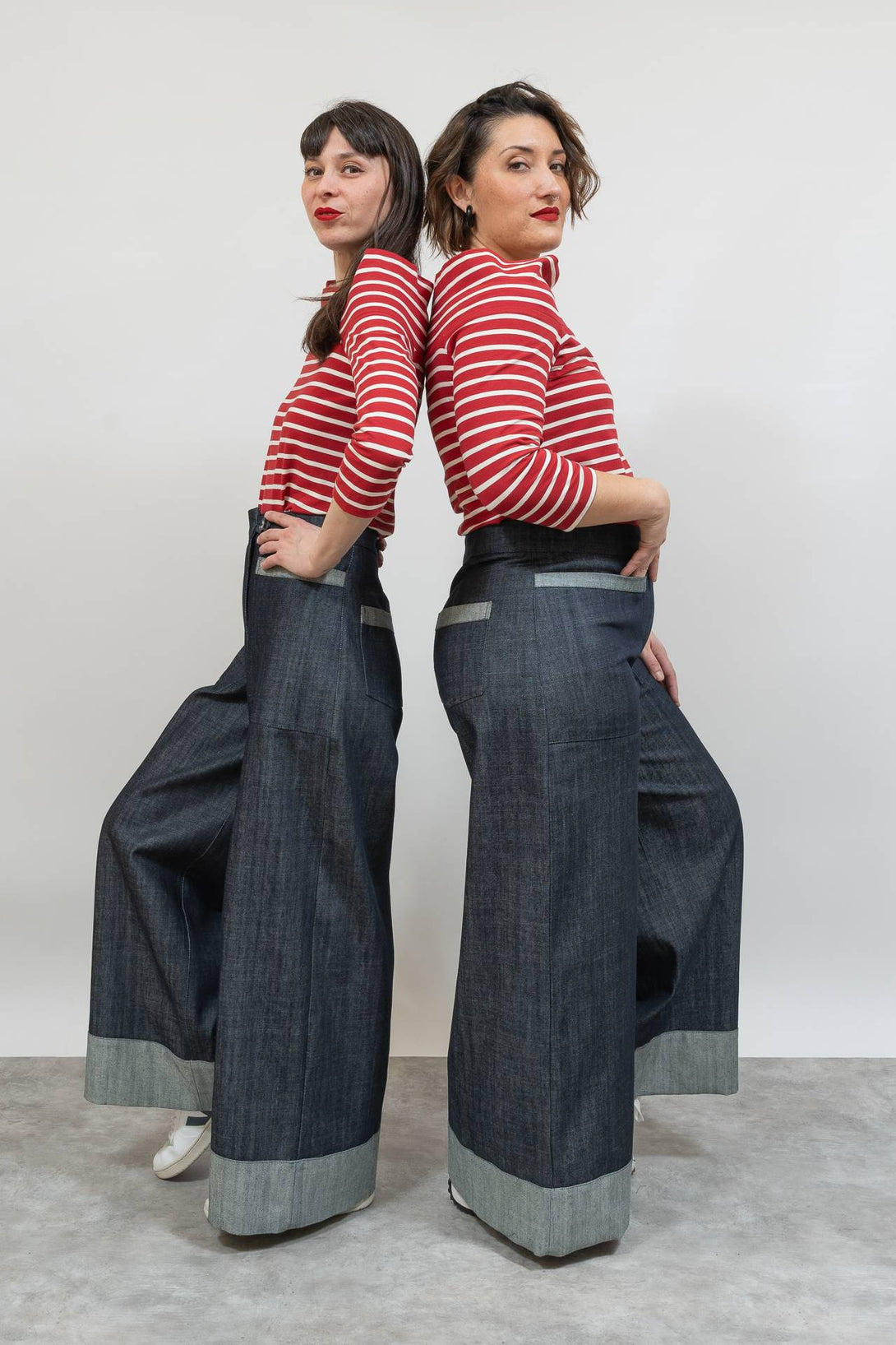 Falda pantalón bajo vuelto denim-Elisa Muresan