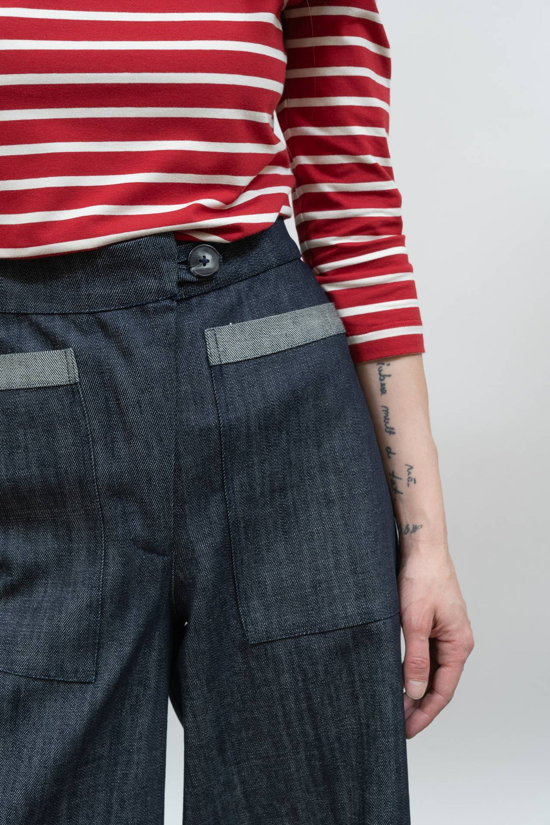 Falda pantalón bajo vuelto denim-Elisa Muresan
