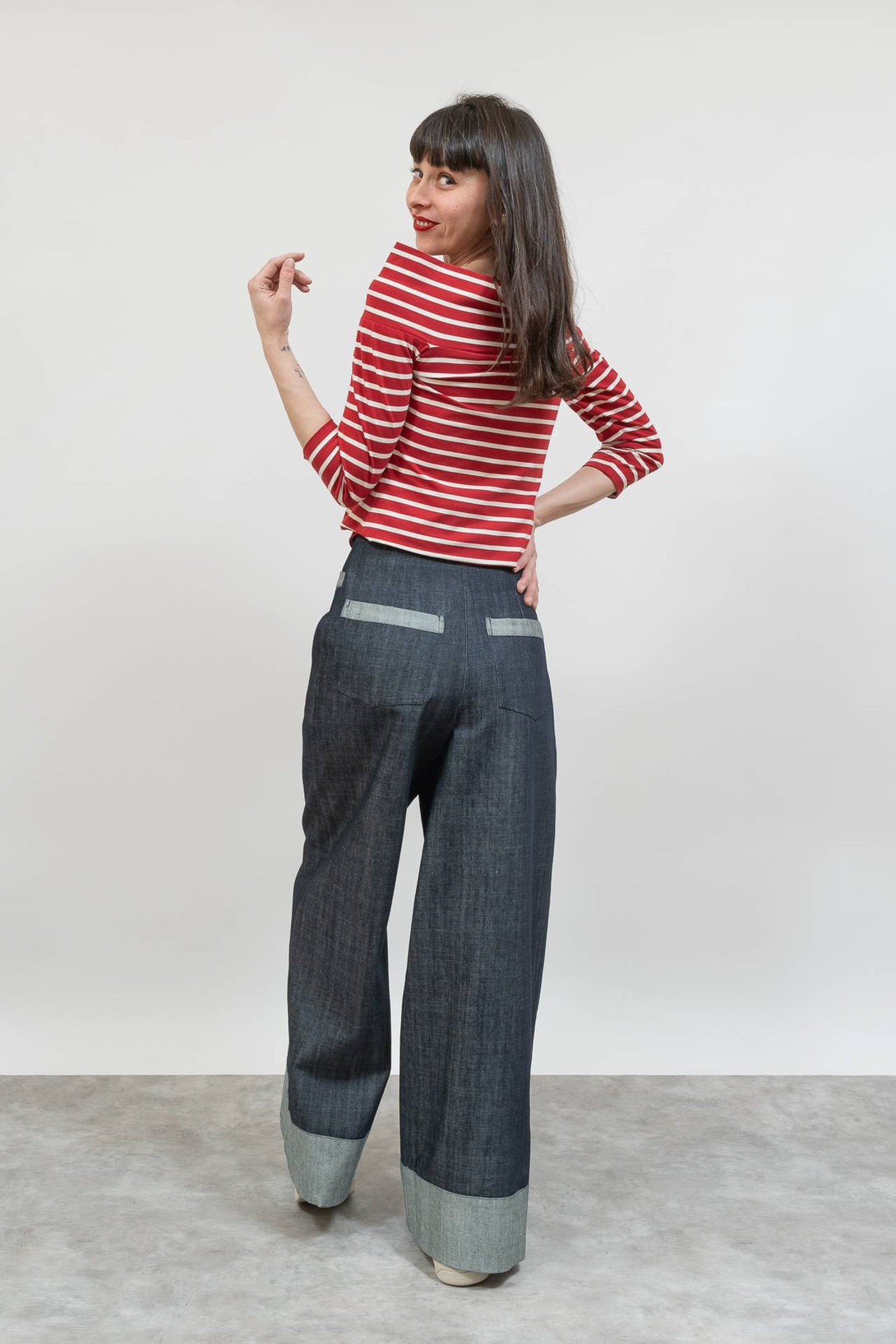 Falda pantalón bajo vuelto denim-Elisa Muresan