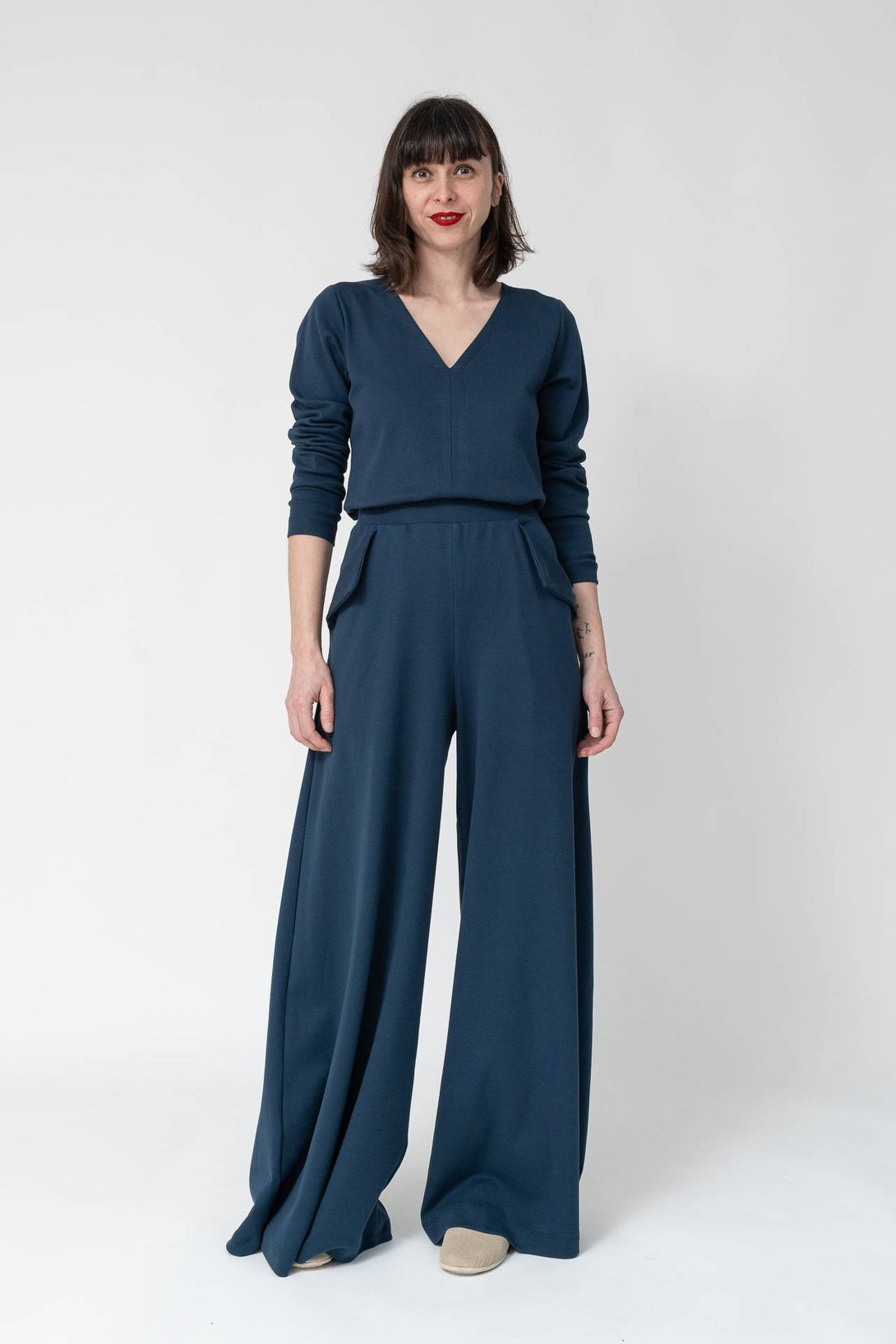 Falda pantalon bolsillo solapa marino-Elisa Muresan
