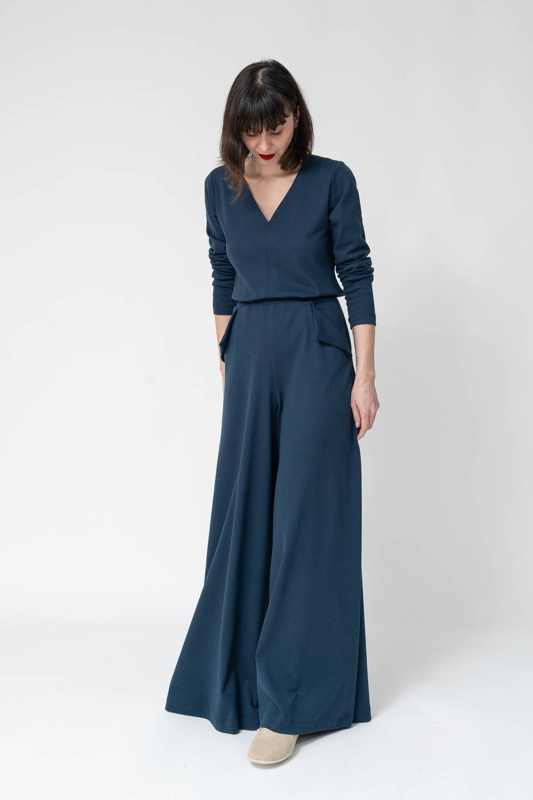 Falda pantalon bolsillo solapa marino-Elisa Muresan