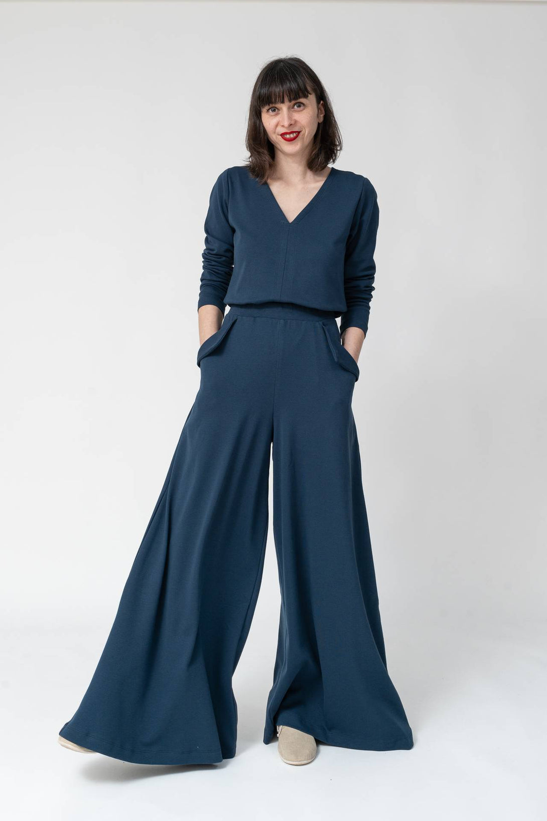 Falda pantalon bolsillo solapa marino-Elisa Muresan