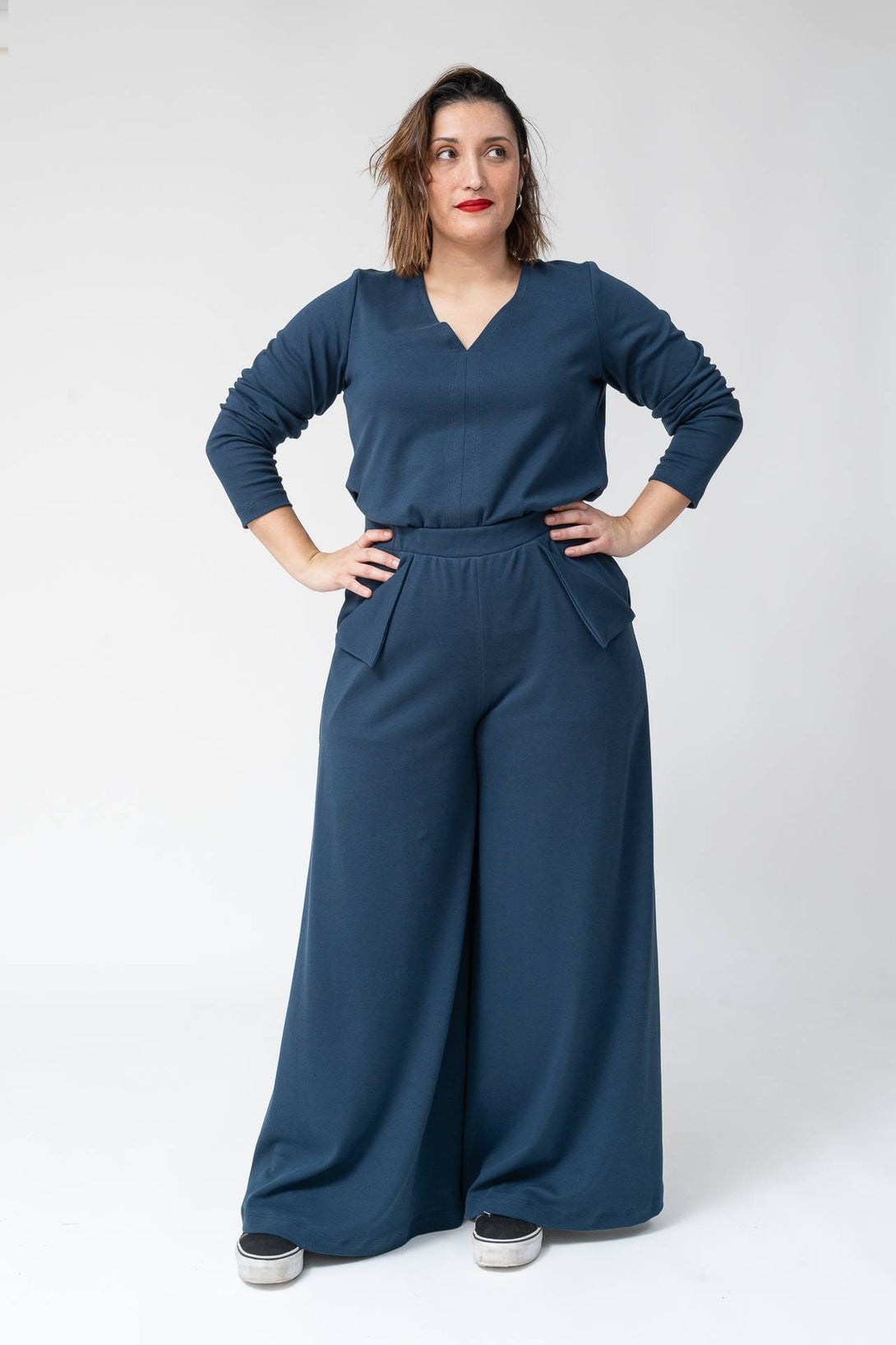 Falda pantalon bolsillo solapa marino-Elisa Muresan