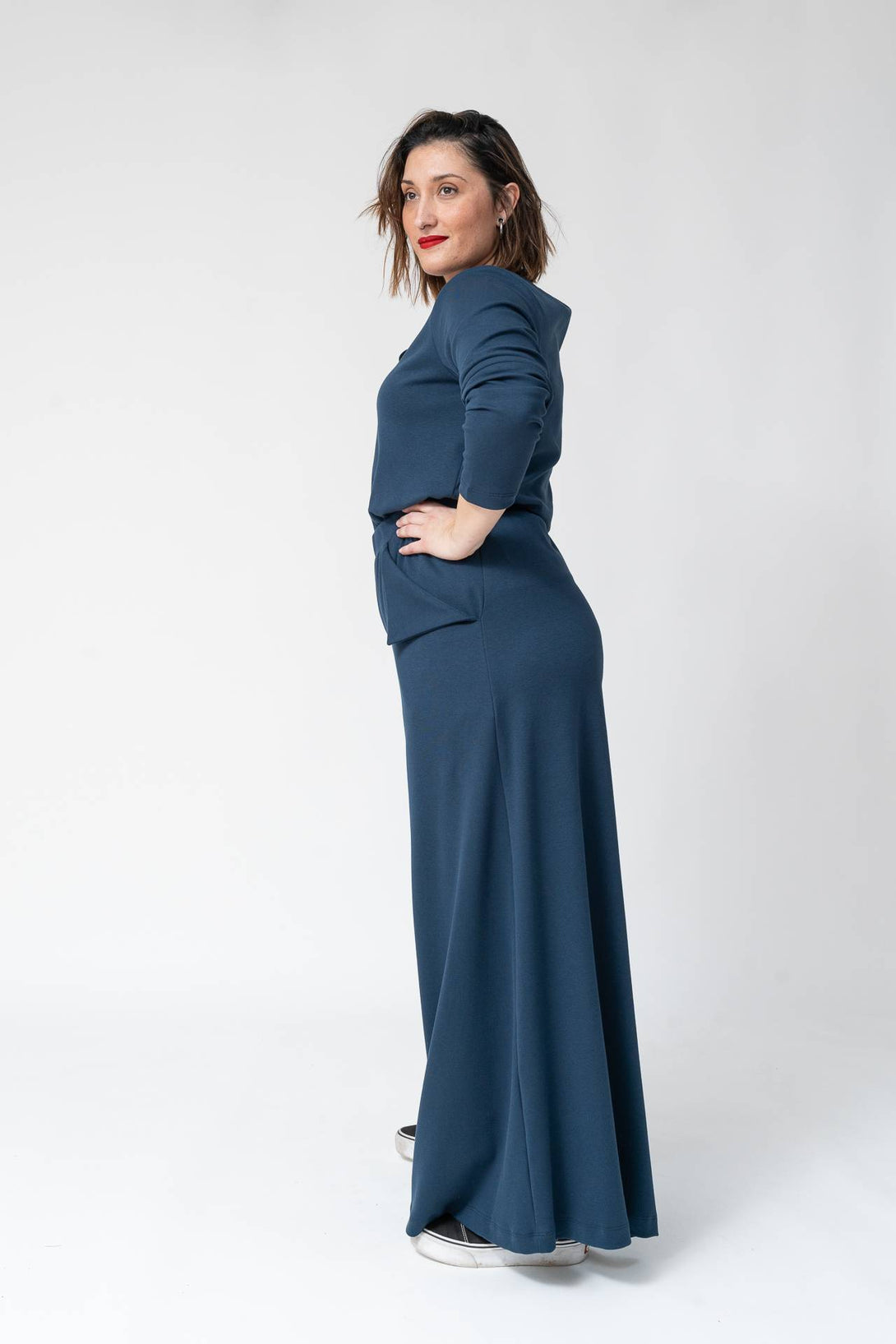 Falda pantalon bolsillo solapa marino-Elisa Muresan