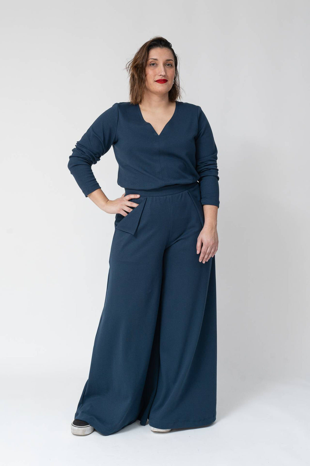 Falda pantalon bolsillo solapa marino-Elisa Muresan