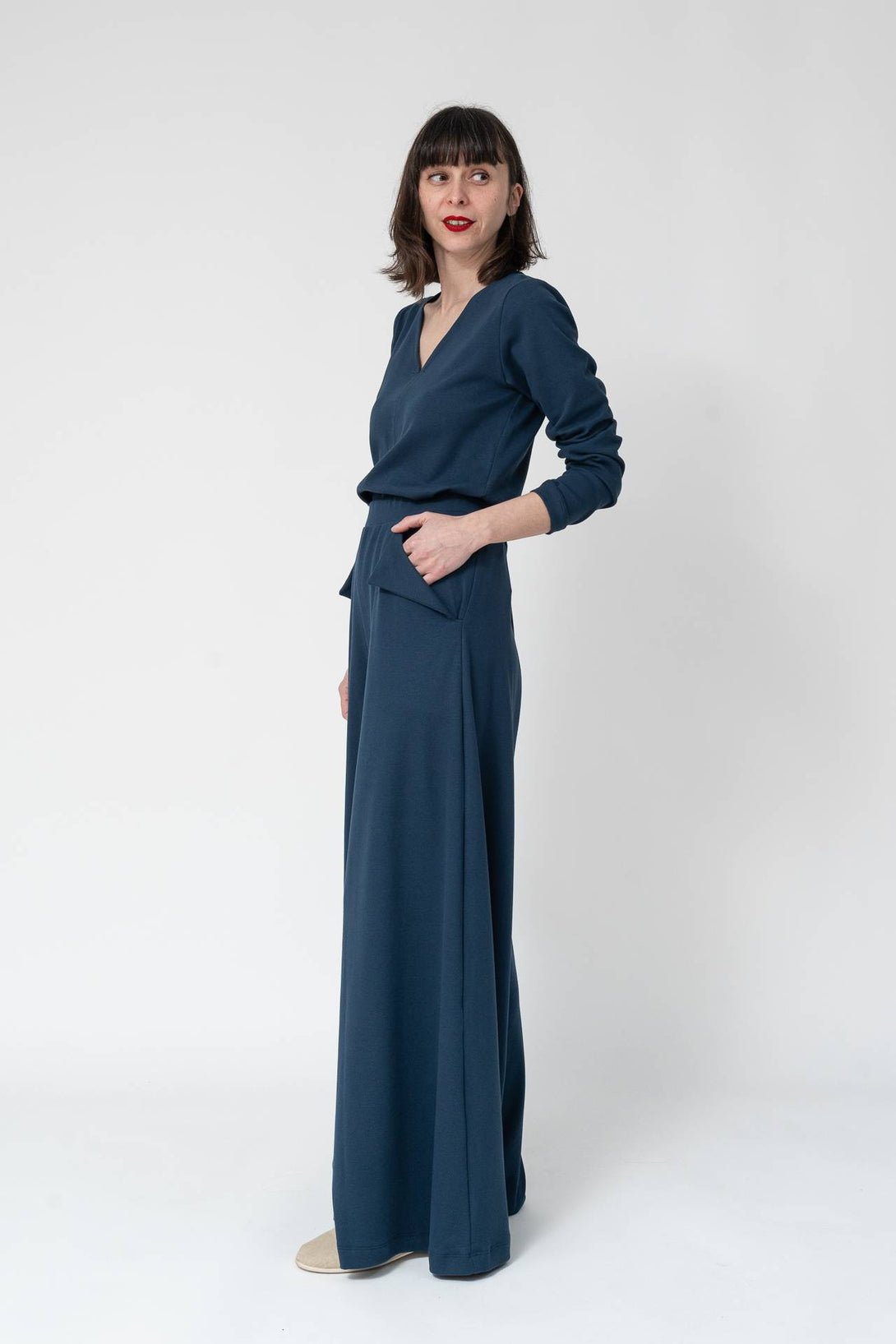 Falda pantalon bolsillo solapa marino-Elisa Muresan