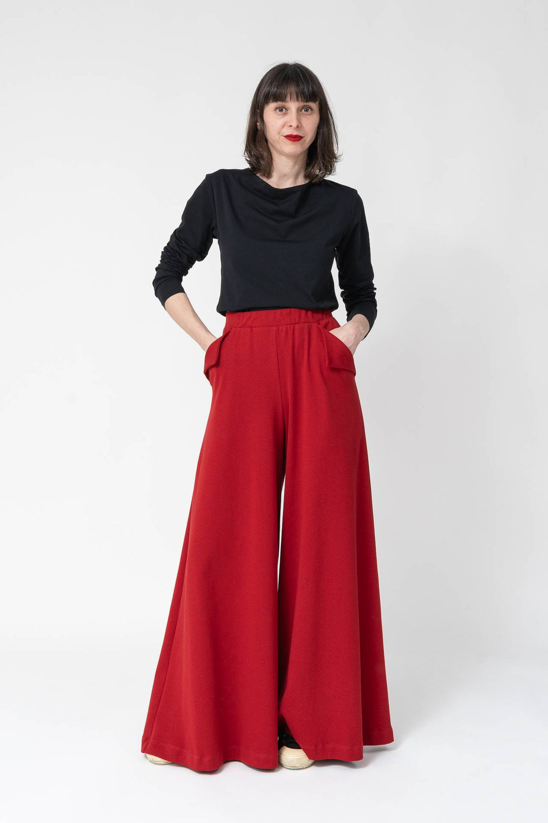 Falda pantalon bolsillo solapa rojo-Elisa Muresan