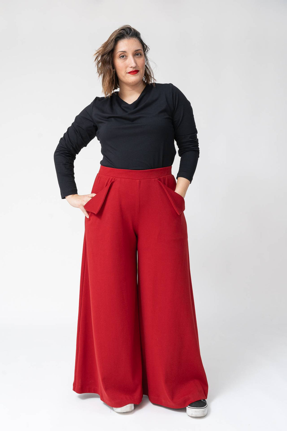 Falda pantalon bolsillo solapa rojo-Elisa Muresan