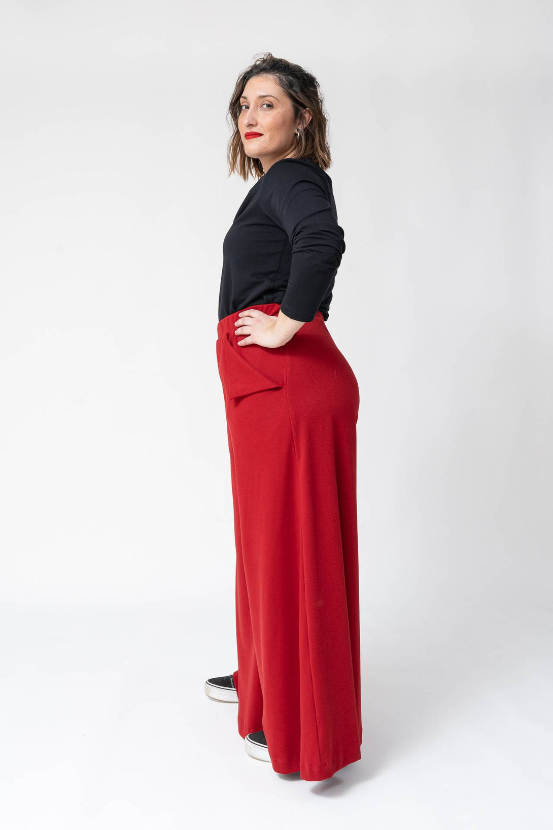 Falda pantalon bolsillo solapa rojo-Elisa Muresan