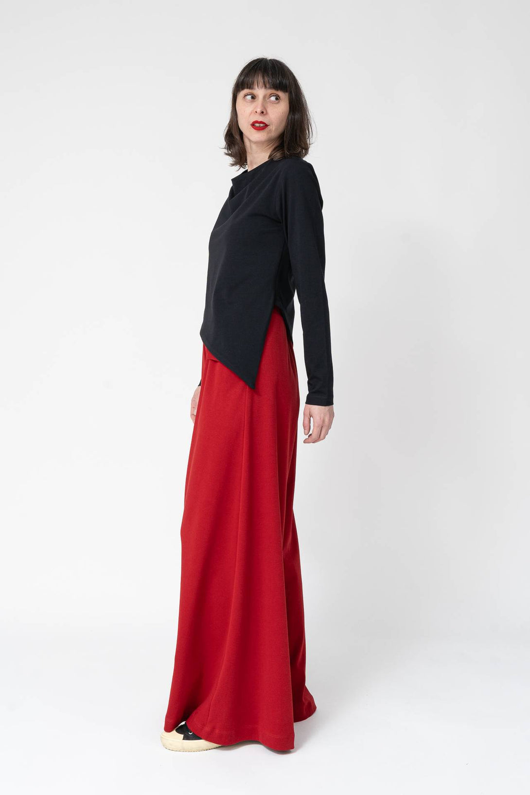 Falda pantalon bolsillo solapa rojo-Elisa Muresan