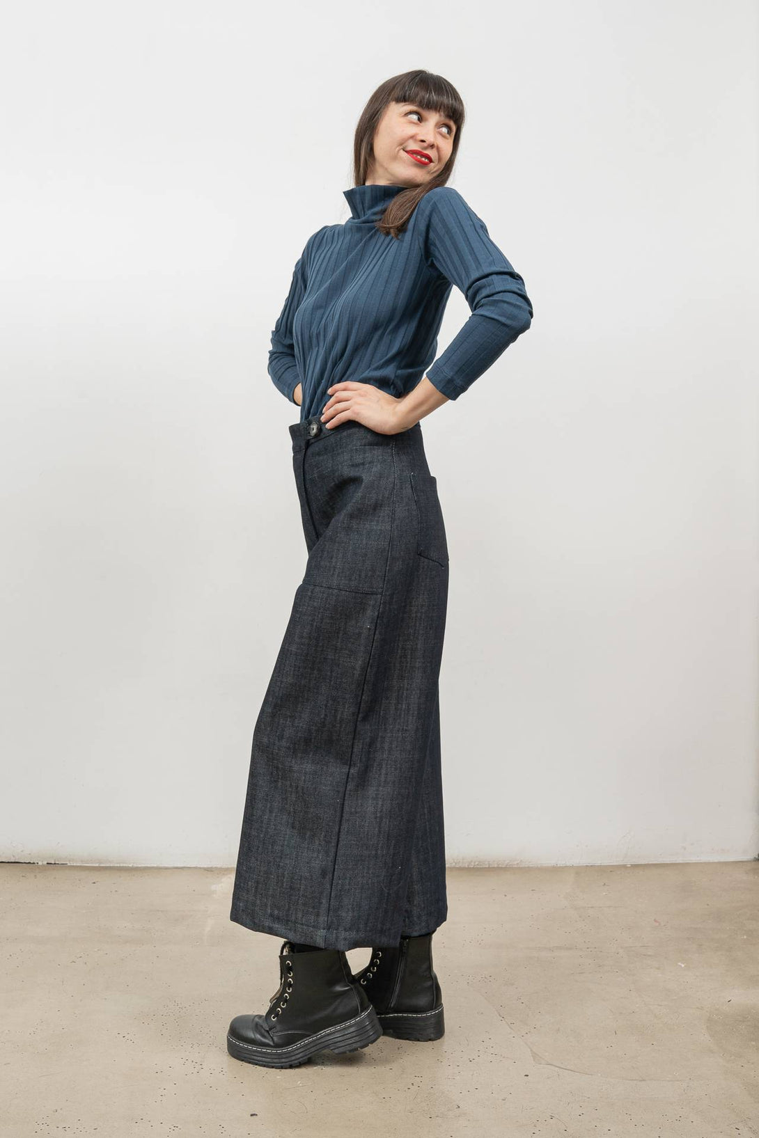 Falda pantalón denim midi-Elisa Muresan