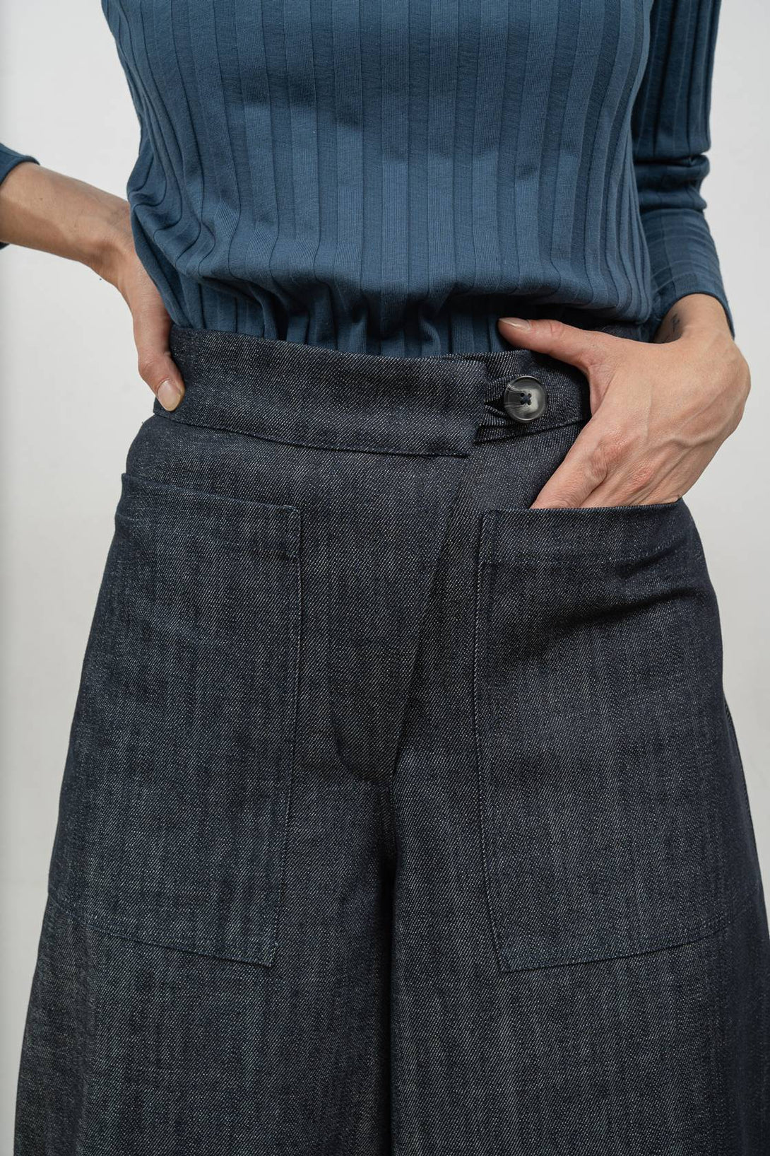 Falda pantalón denim midi-Elisa Muresan