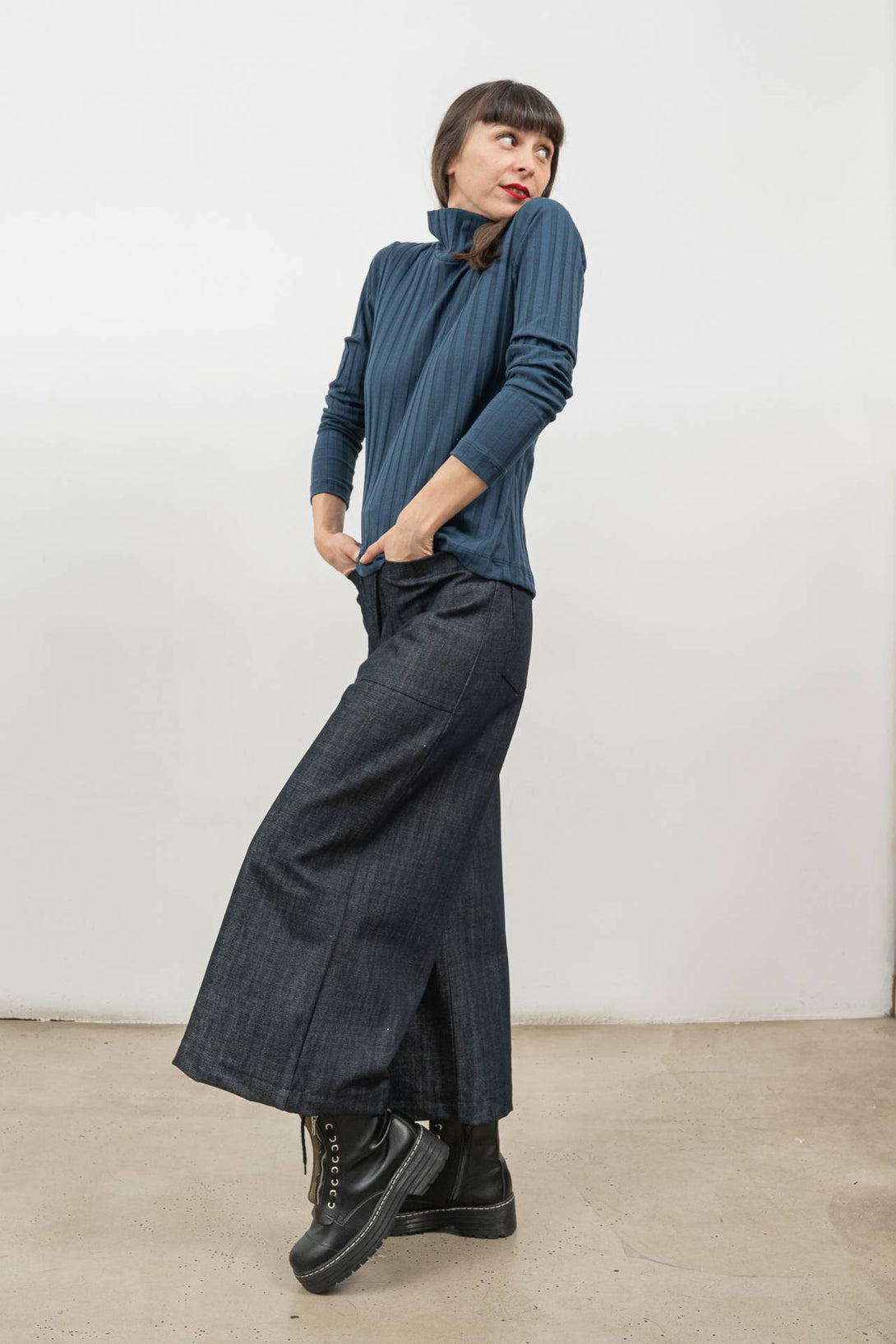 Falda pantalón denim midi-Elisa Muresan