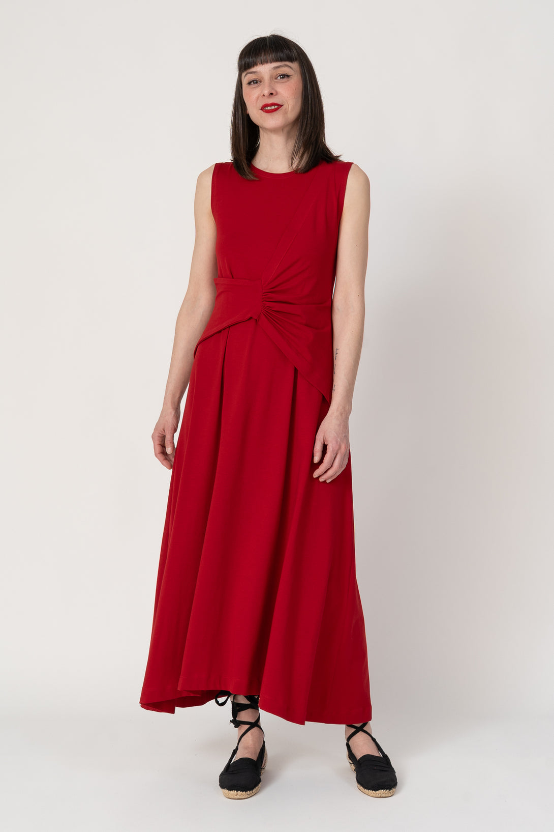 Vestido drapeado rojo chili-Elisa Muresan