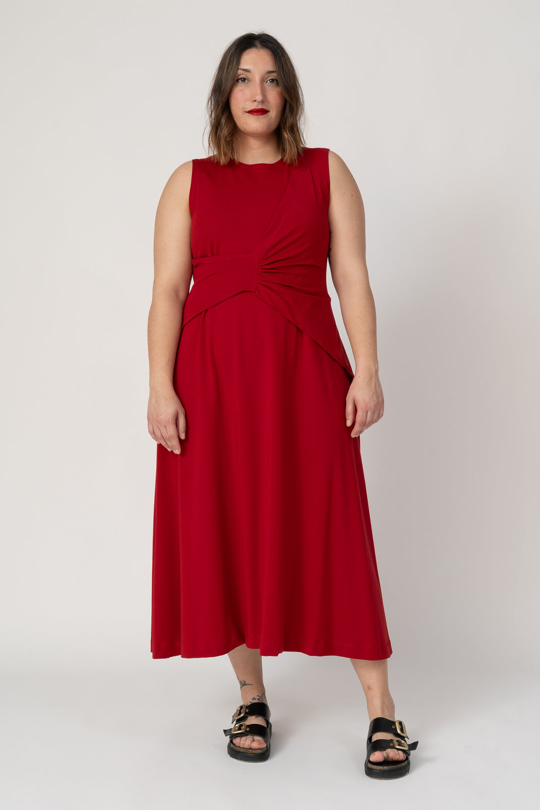 Vestido drapeado rojo chili-Elisa Muresan