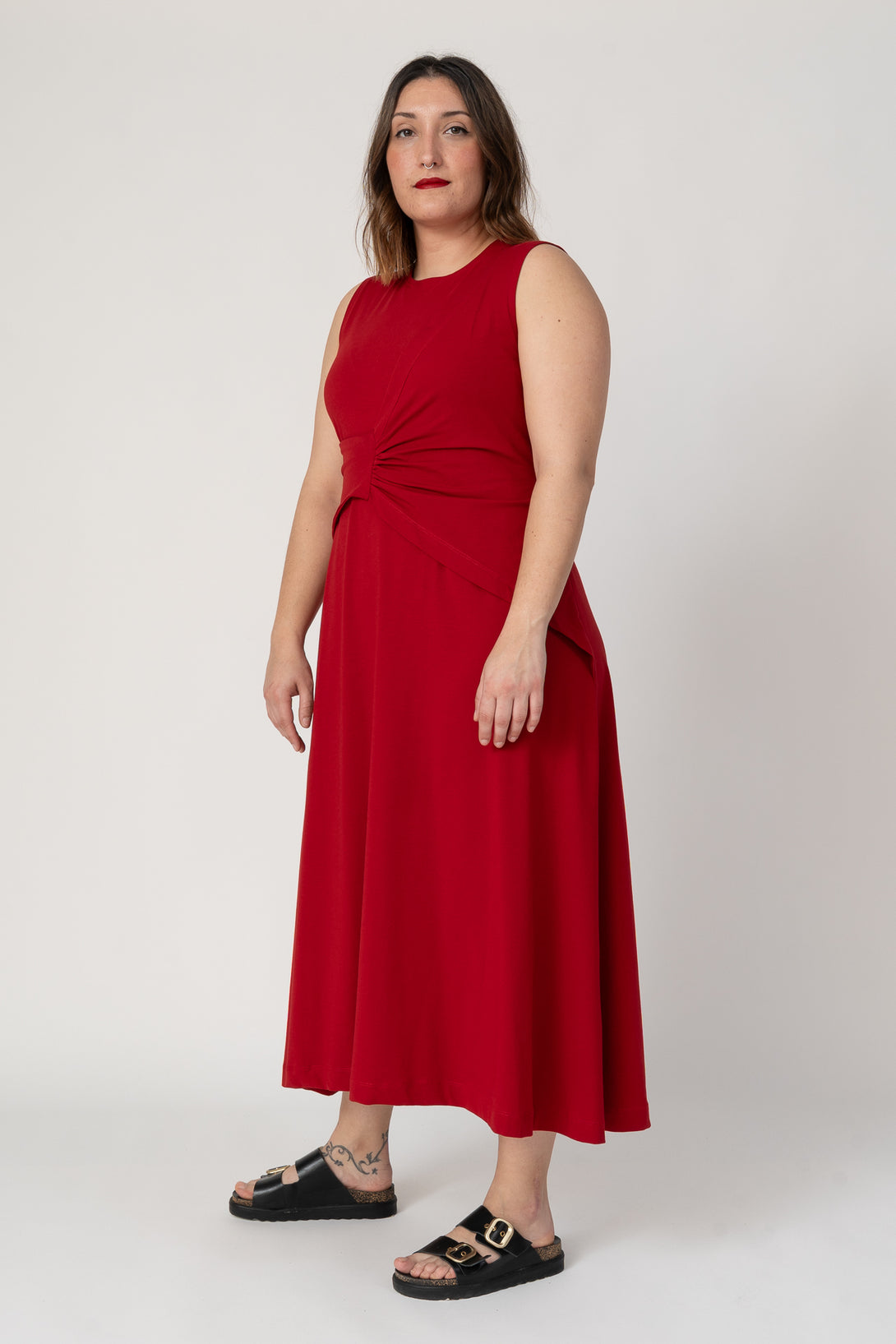 Vestido drapeado rojo chili-Elisa Muresan