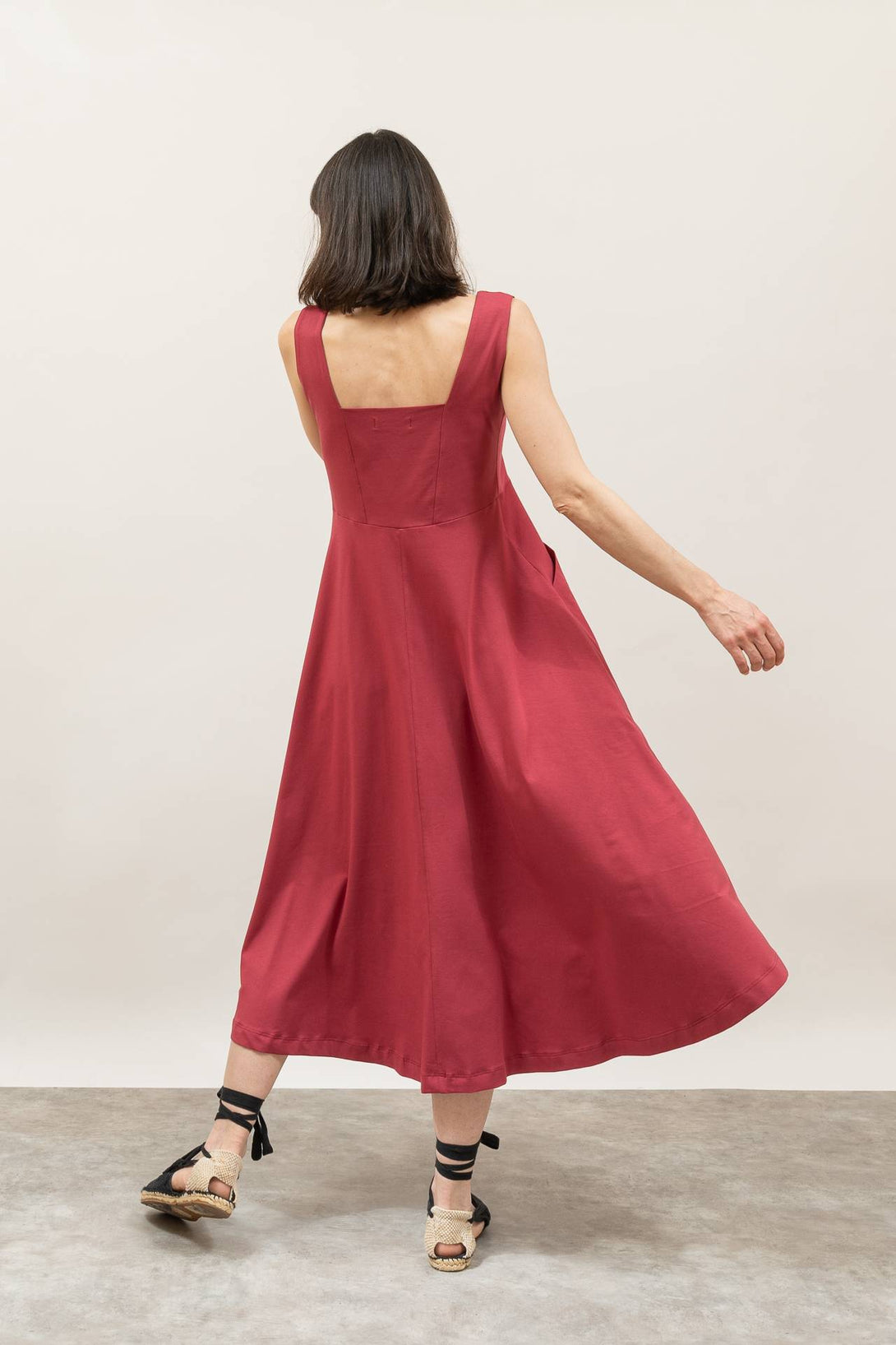 Vestido midi escote cuadrado rosa-Elisa Muresan