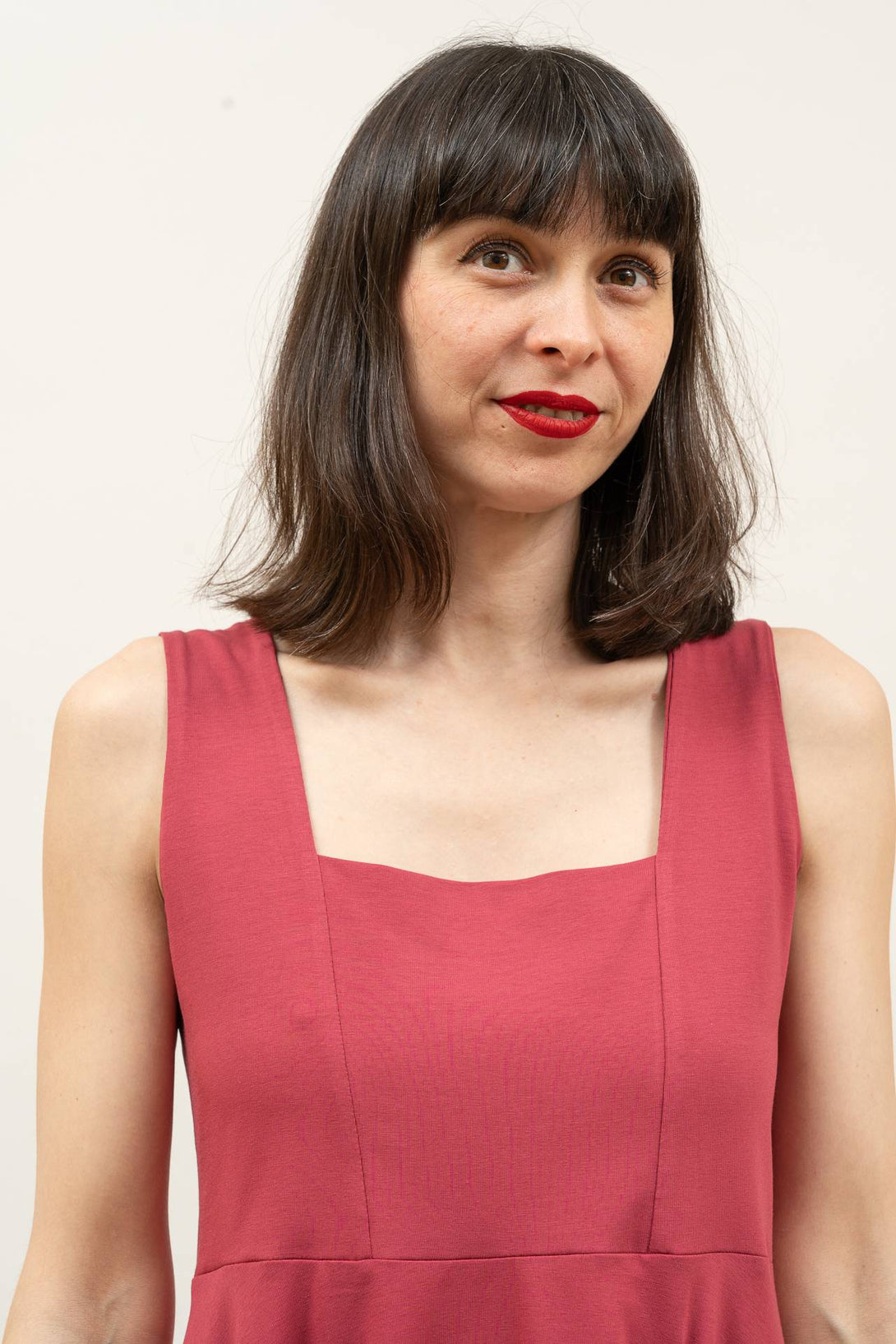 Vestido midi escote cuadrado rosa-Elisa Muresan