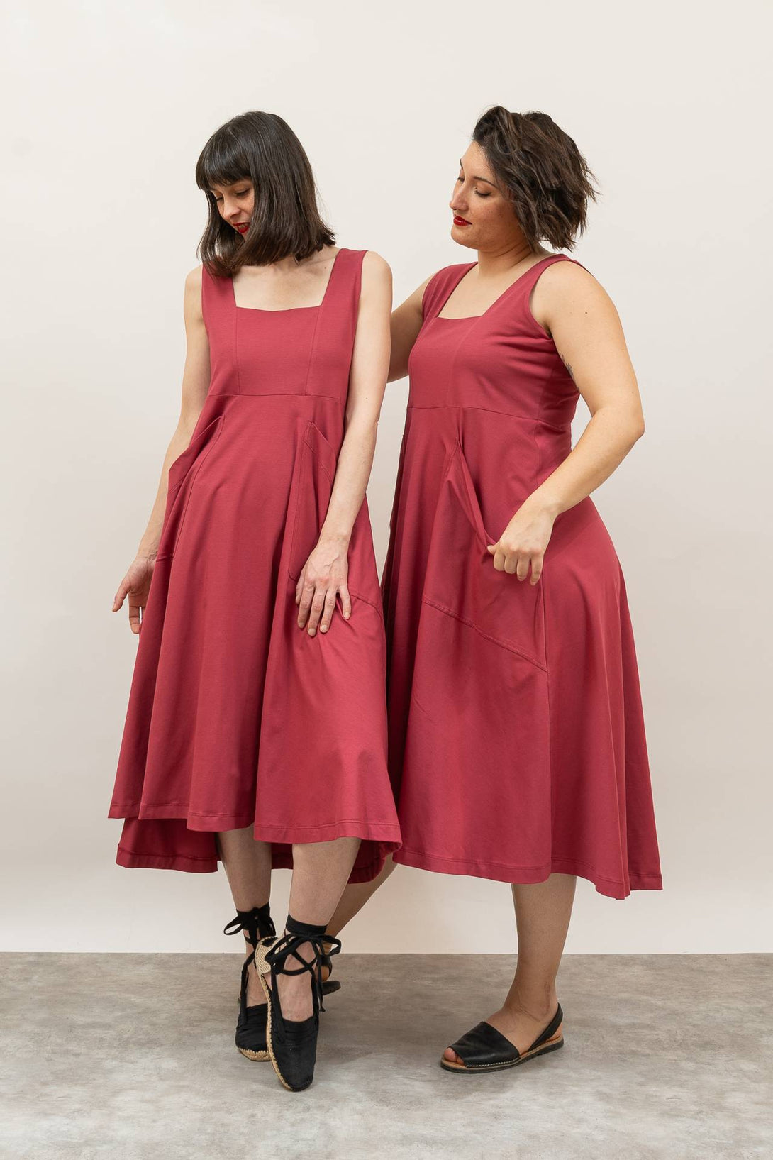 Vestido midi escote cuadrado rosa-Elisa Muresan