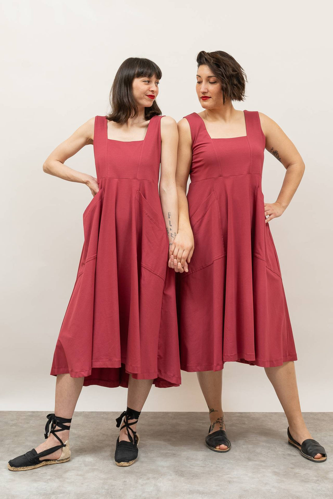 Vestido midi escote cuadrado rosa-Elisa Muresan