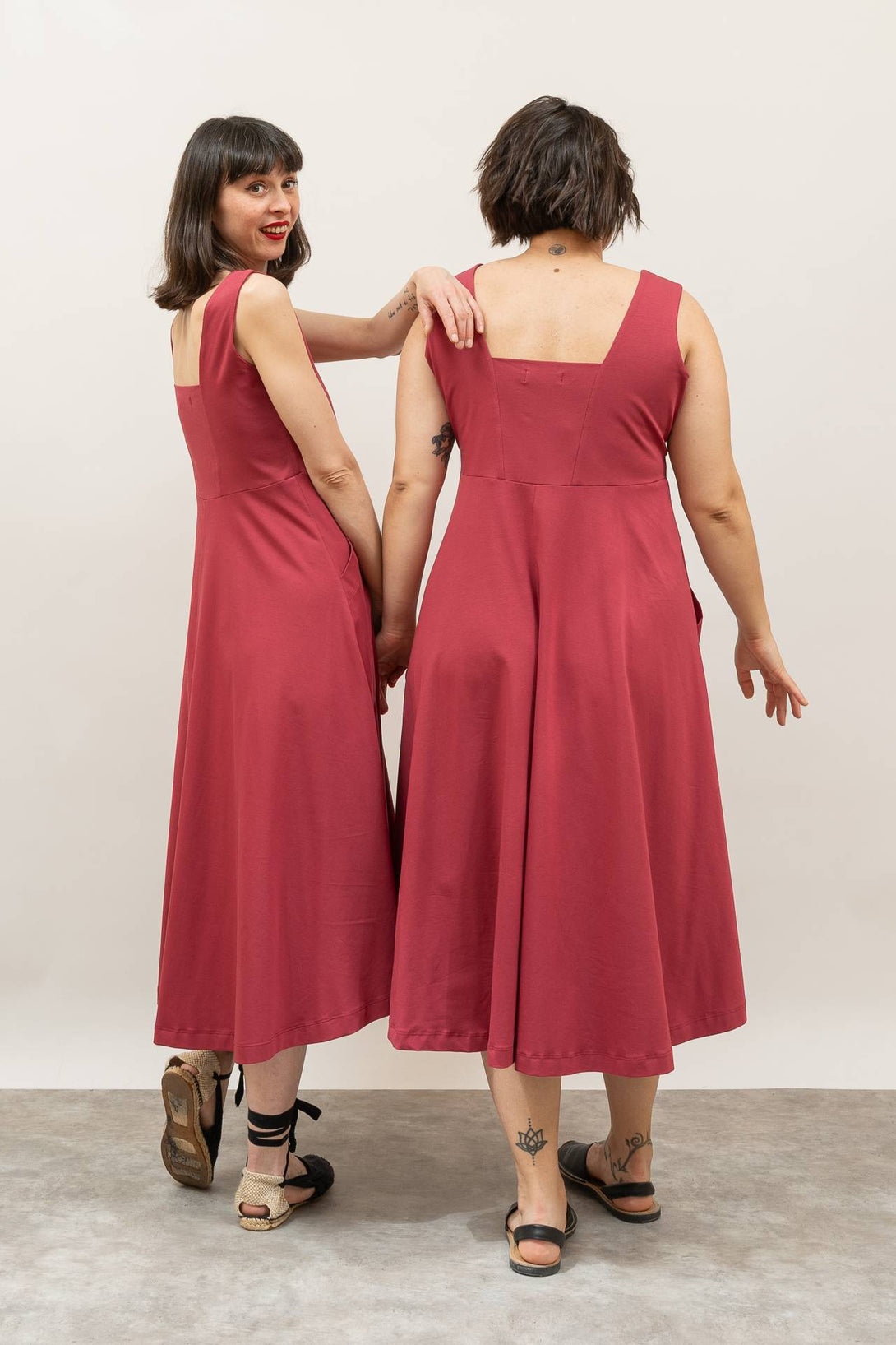 Vestido midi escote cuadrado rosa-Elisa Muresan