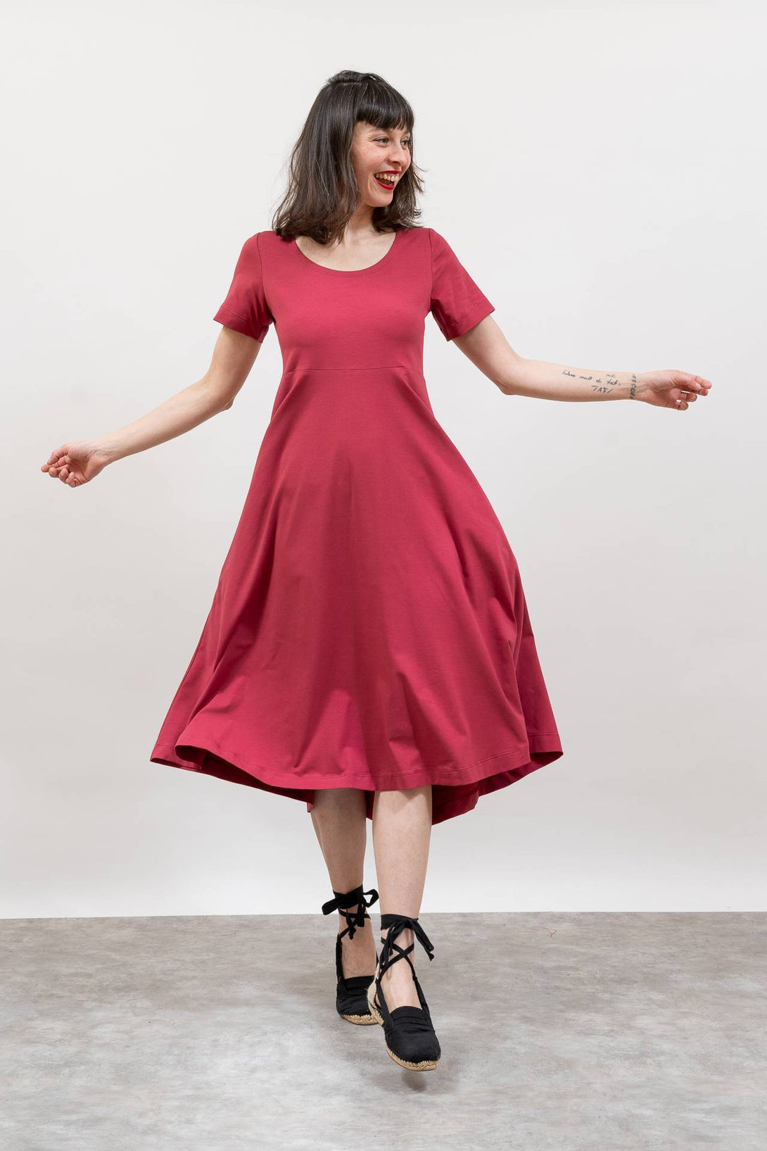 Vestido midi falda media capa rosa-Elisa Muresan