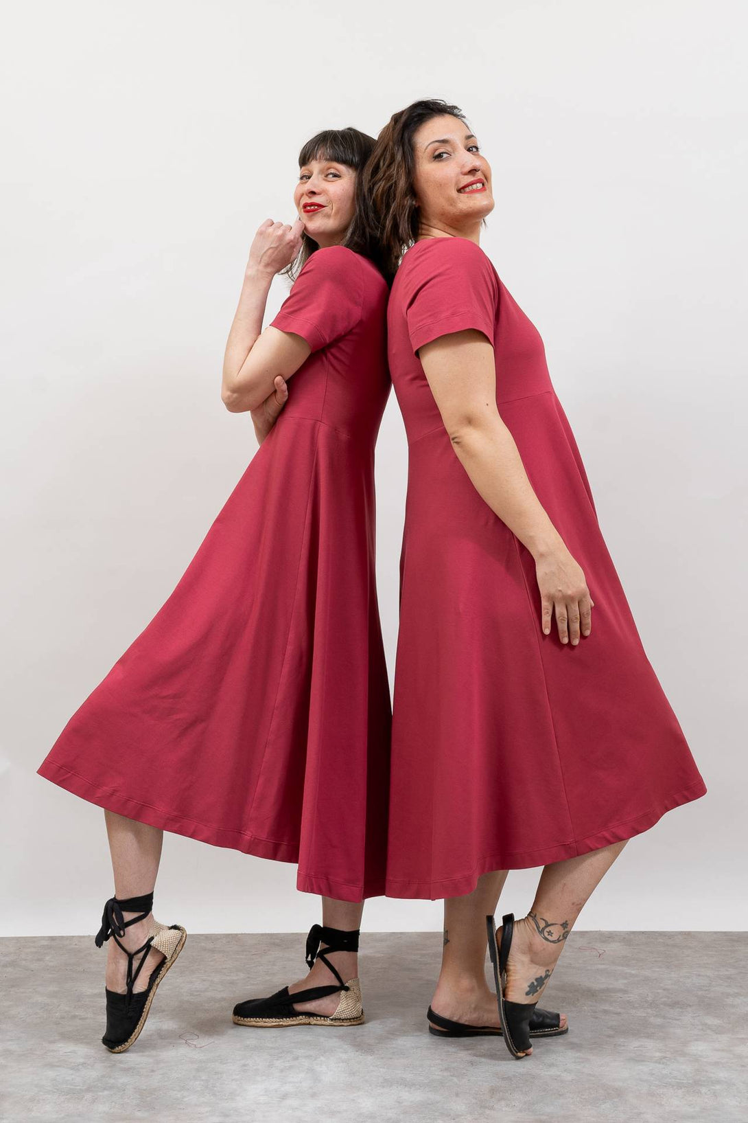Vestido midi falda media capa rosa-Elisa Muresan