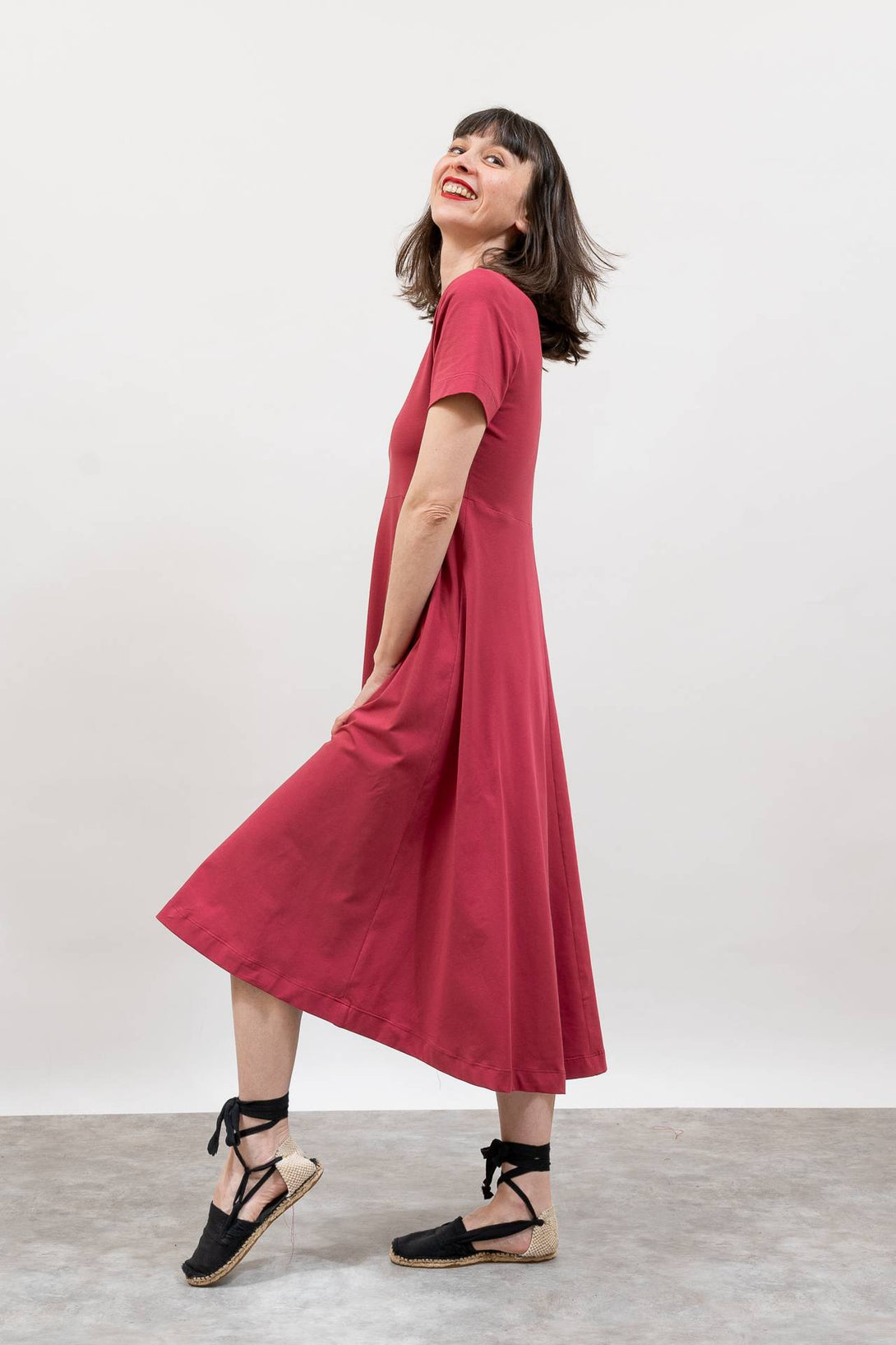Vestido midi falda media capa rosa-Elisa Muresan