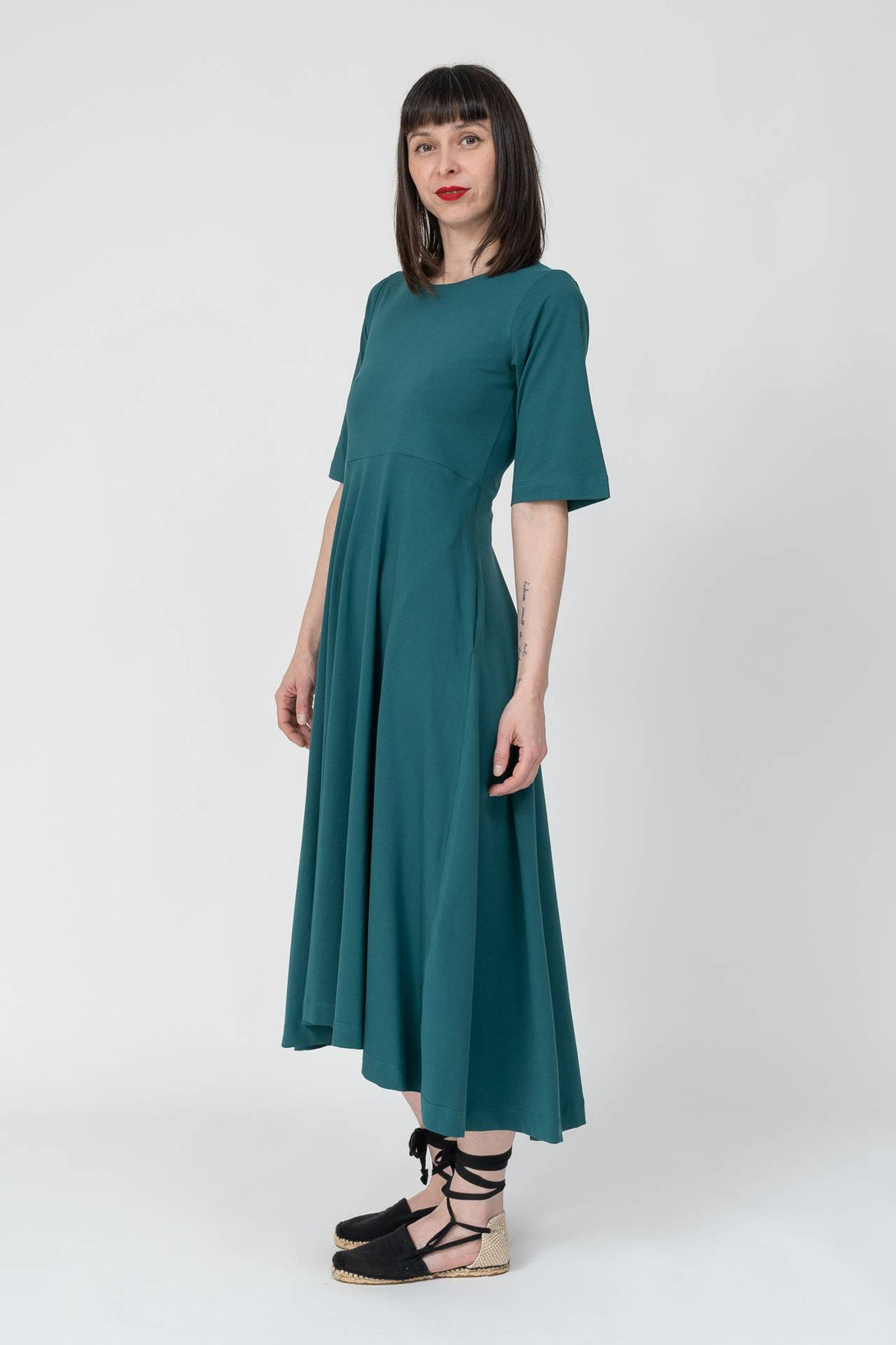 Vestido midi manga esmeralda-Elisa Muresan