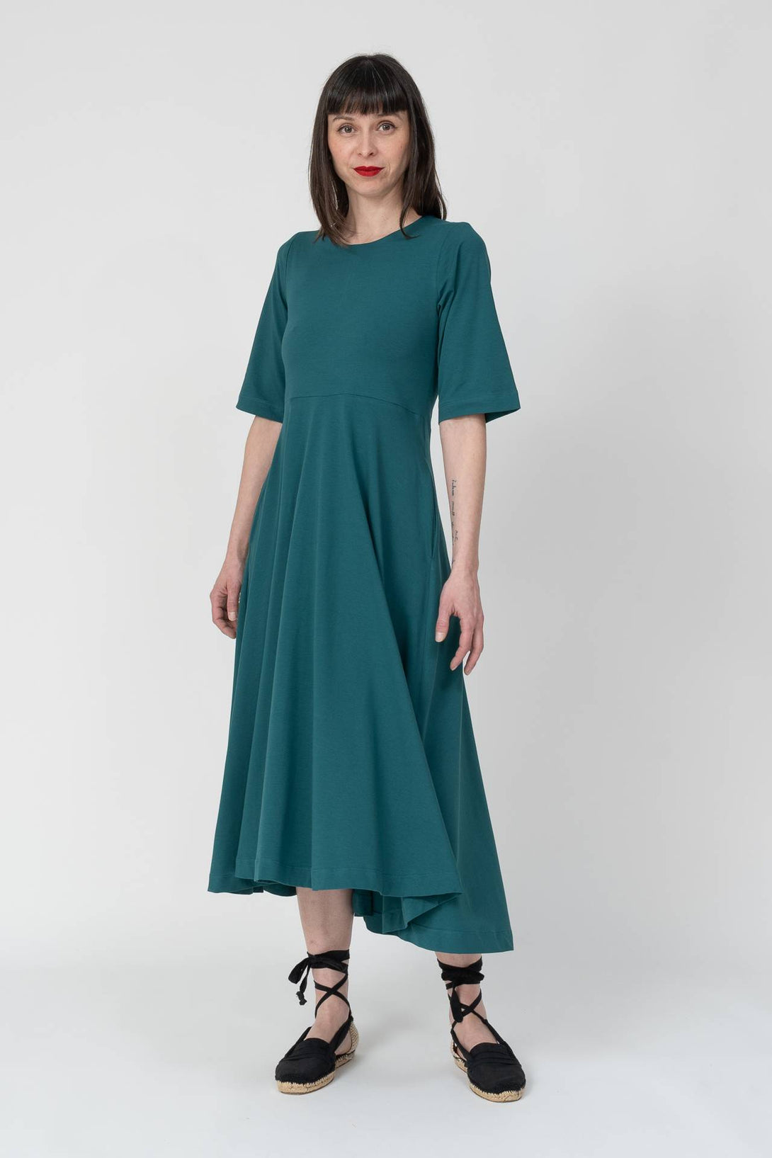Vestido midi manga esmeralda-Elisa Muresan