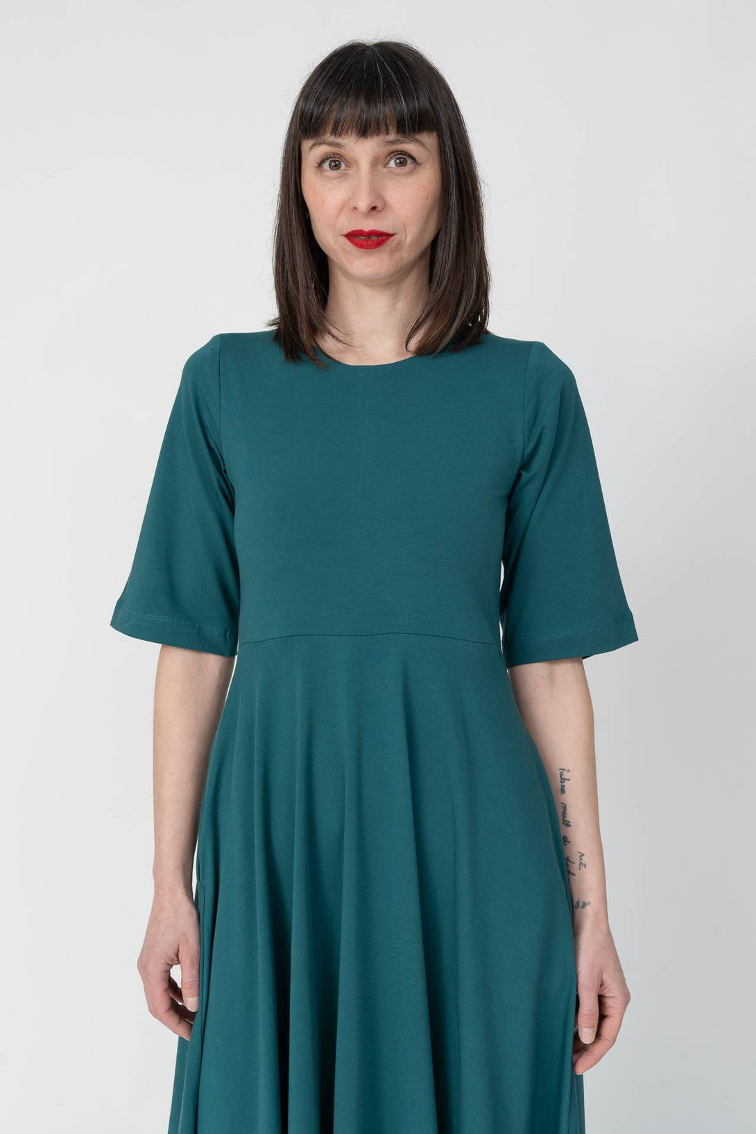 Vestido midi manga esmeralda-Elisa Muresan