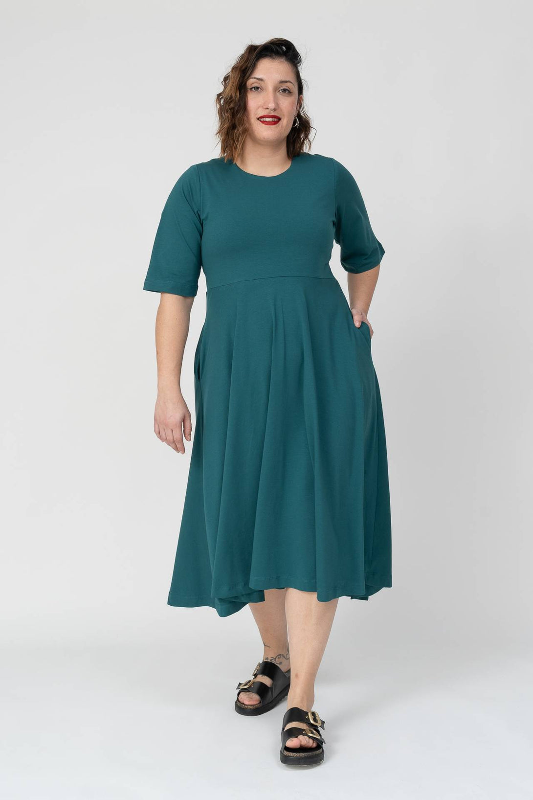 Vestido midi manga esmeralda-Elisa Muresan