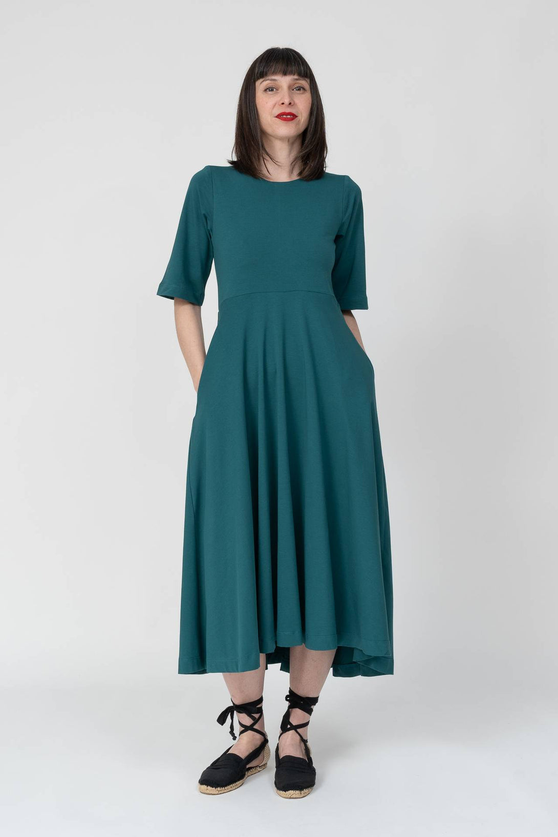 Vestido midi manga esmeralda-Elisa Muresan