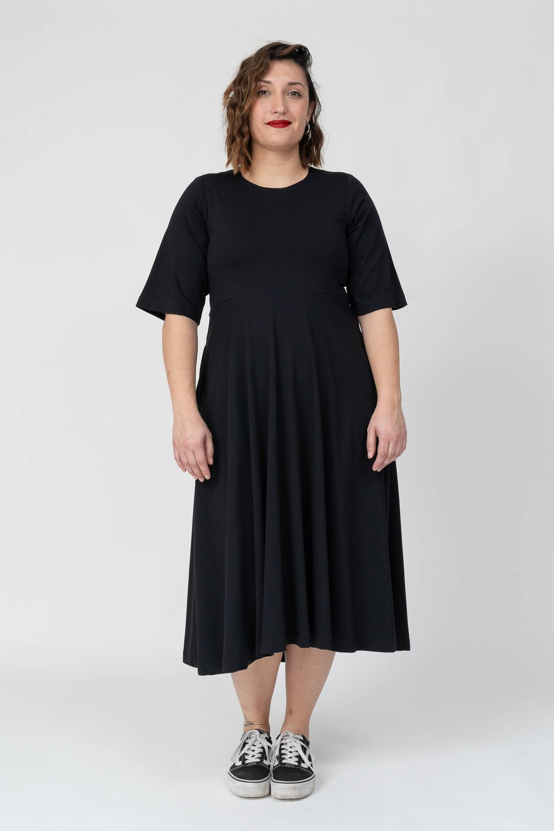 Vestido midi manga negro-Elisa Muresan