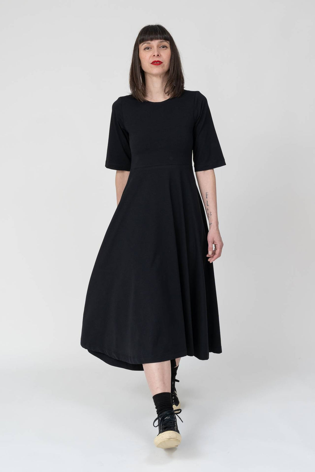 Vestido midi manga negro-Elisa Muresan