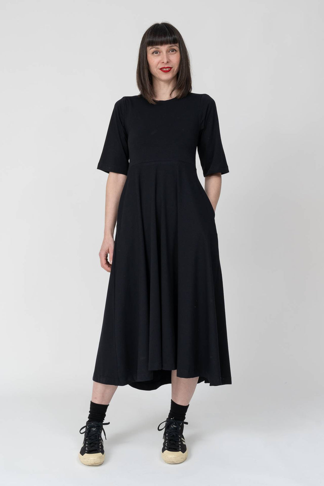 Vestido midi manga negro-Elisa Muresan