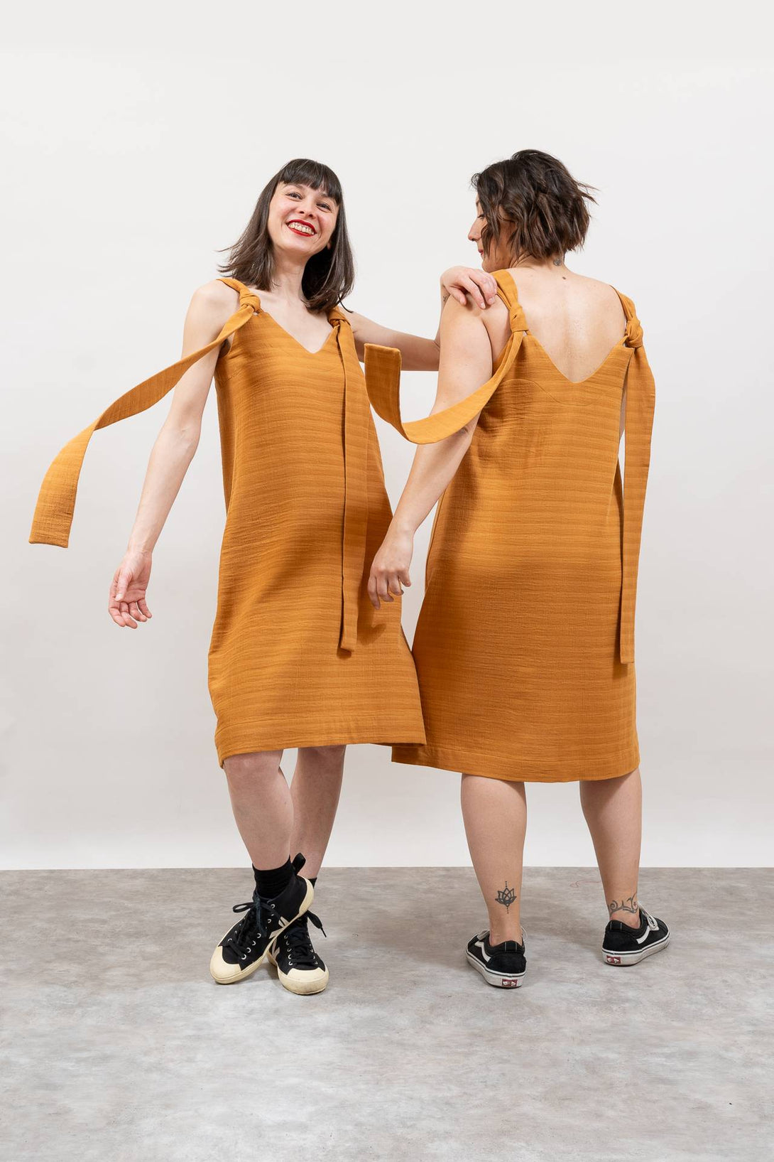 Vestido muselina reversible mostaza-Elisa Muresan
