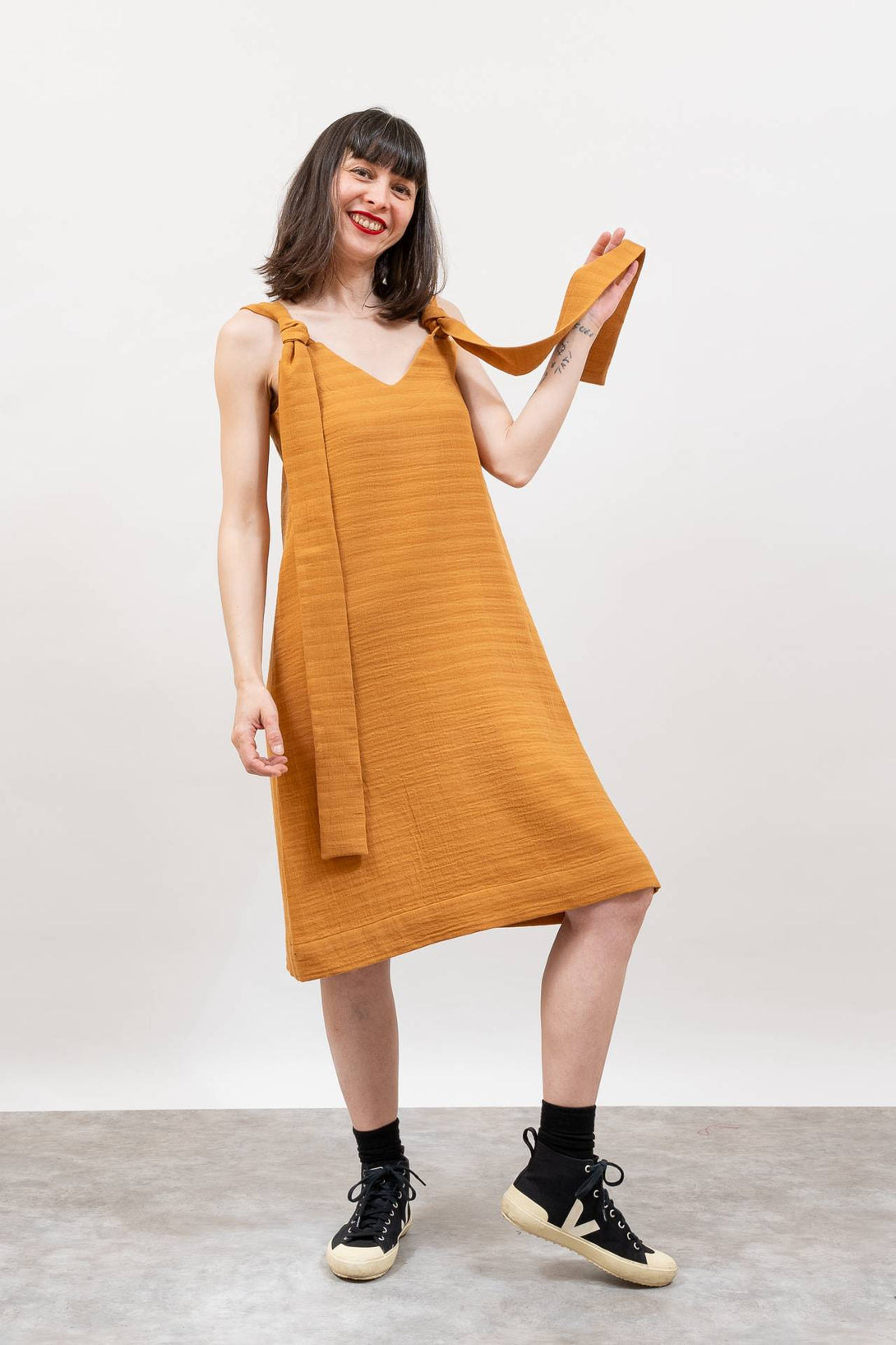 Vestido muselina reversible mostaza-Elisa Muresan