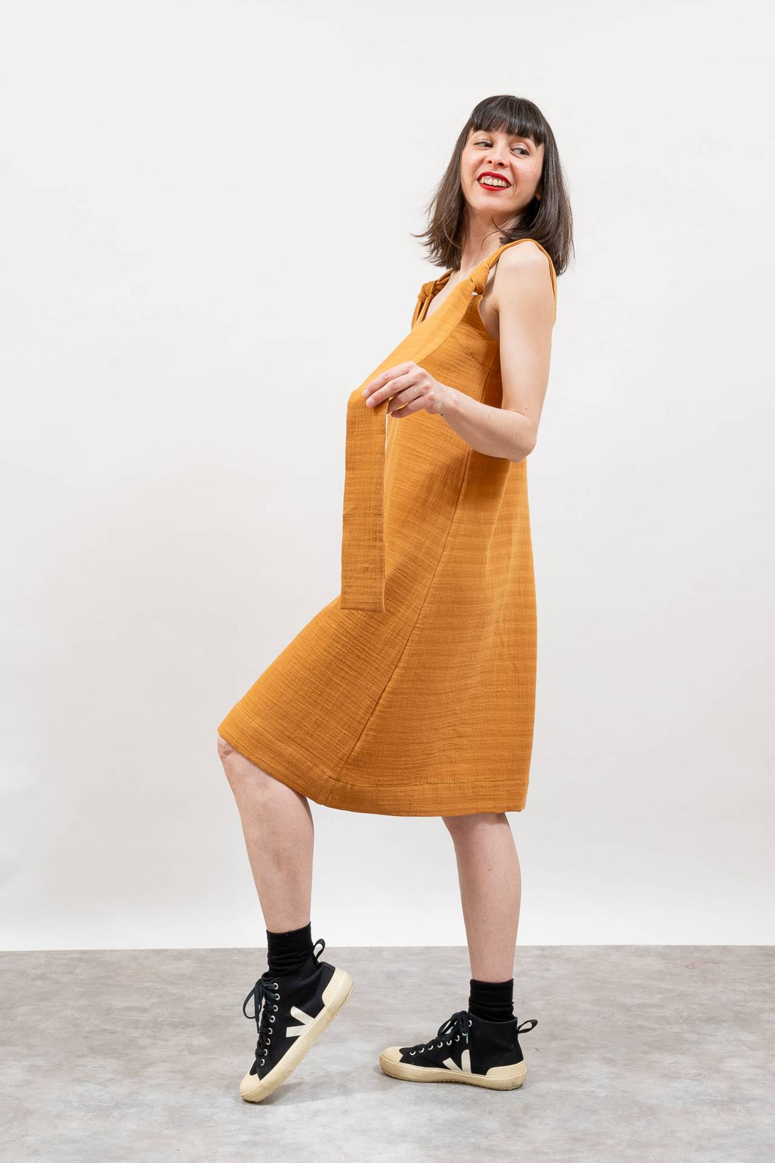 Vestido muselina reversible mostaza-Elisa Muresan