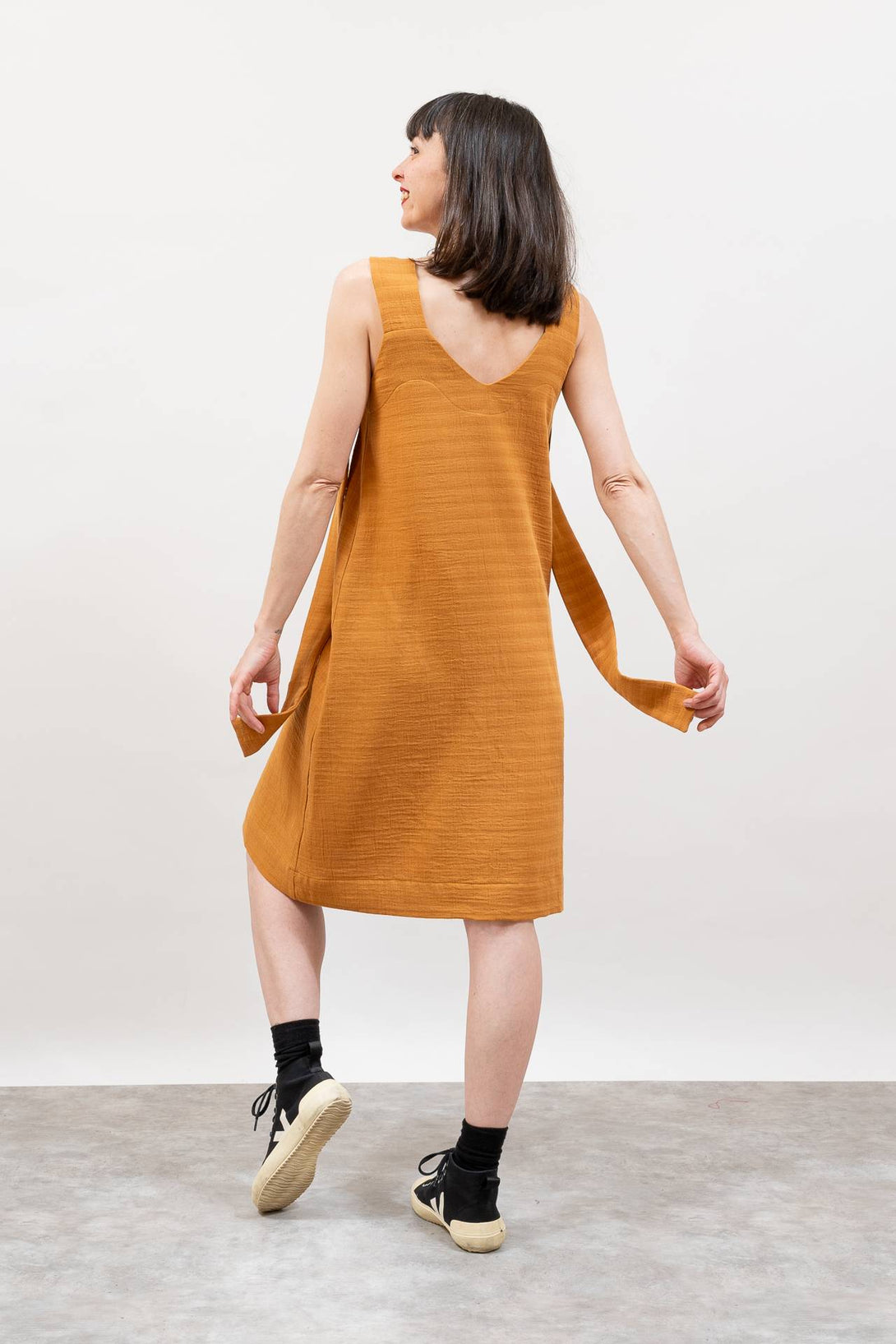 Vestido muselina reversible mostaza-Elisa Muresan